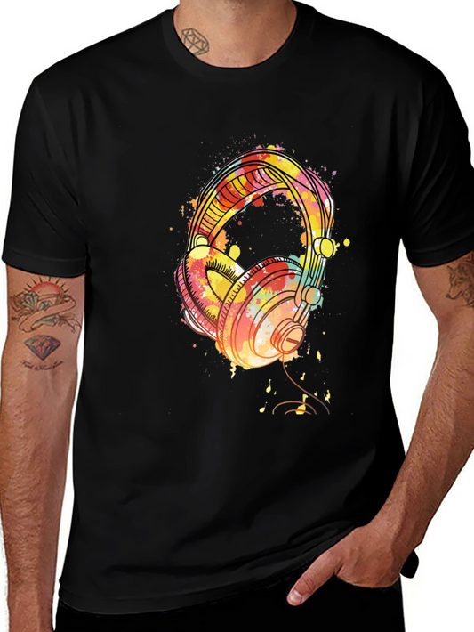 Watercolor Headphones Black T-Shirt
