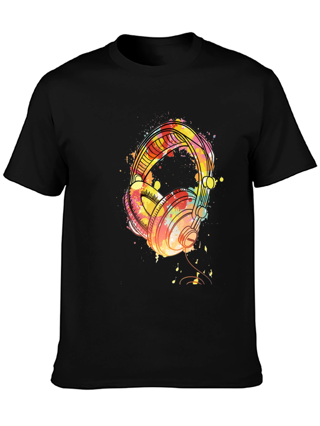 Watercolor Headphones Black T-Shirt