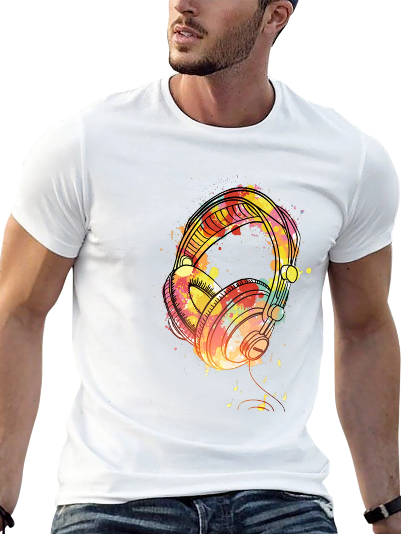 Watercolor Headphones Black T-Shirt