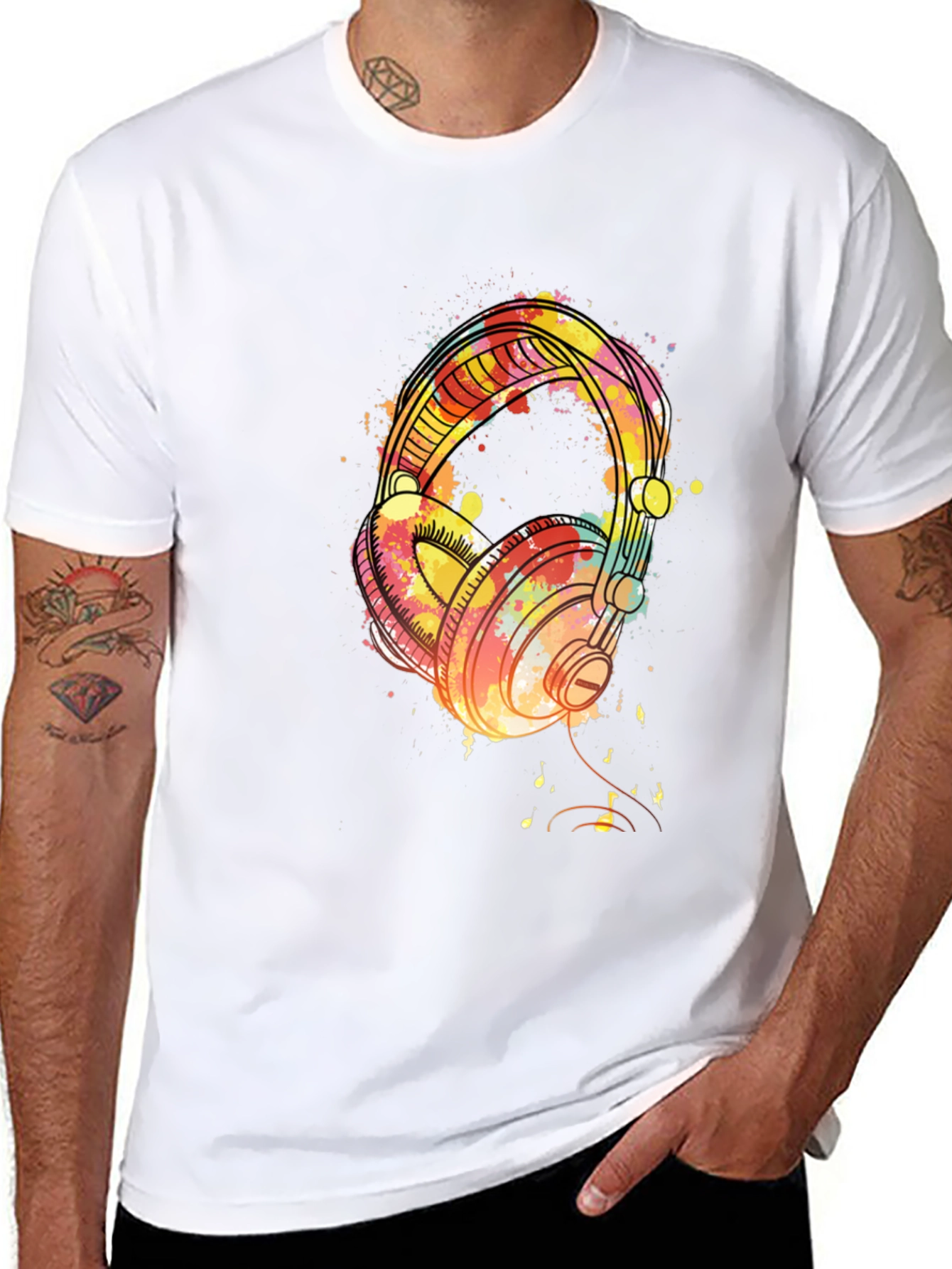 Watercolor Headphones Black T-Shirt