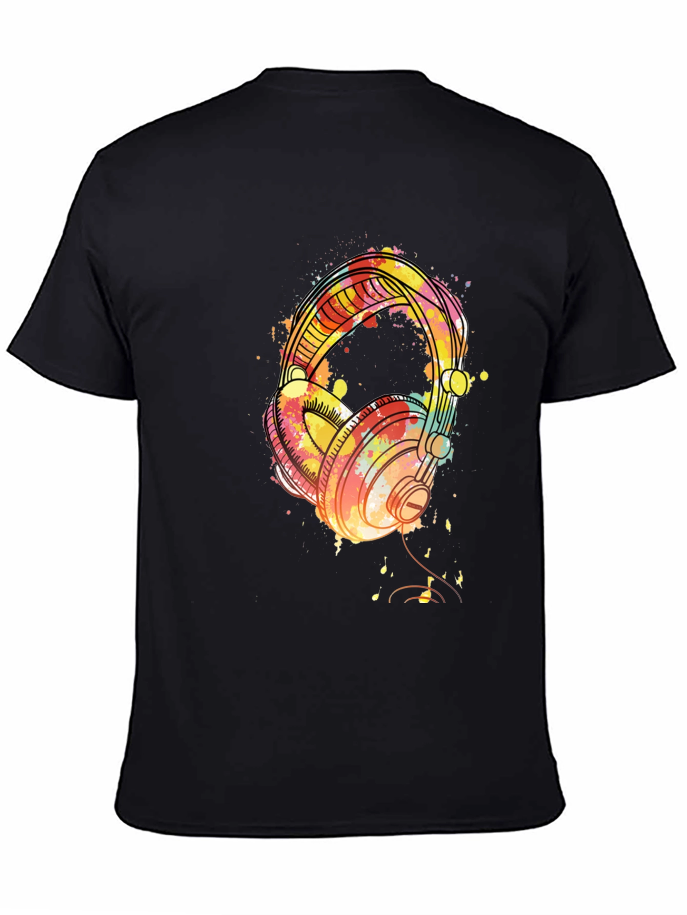 Watercolor Headphones Black T-Shirt