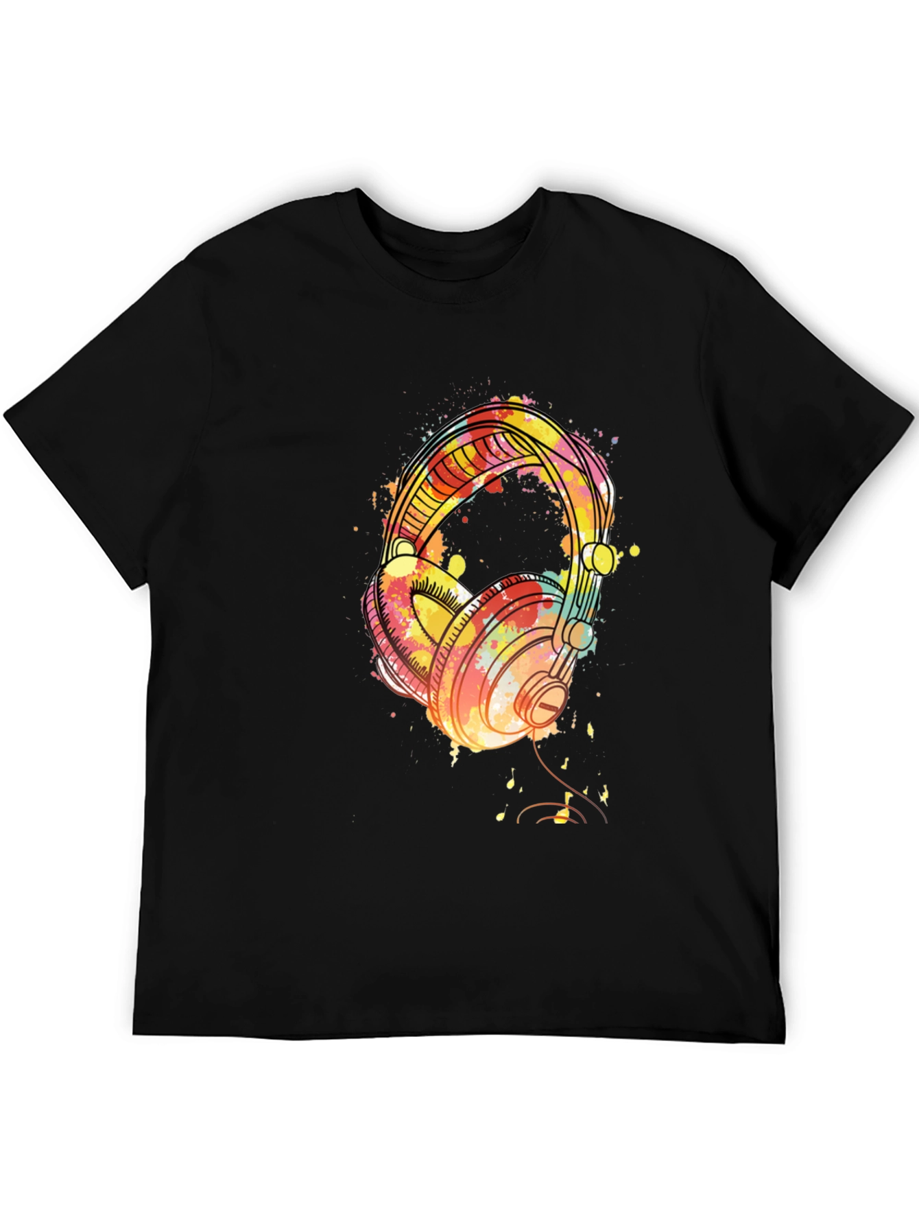 Watercolor Headphones Black T-Shirt