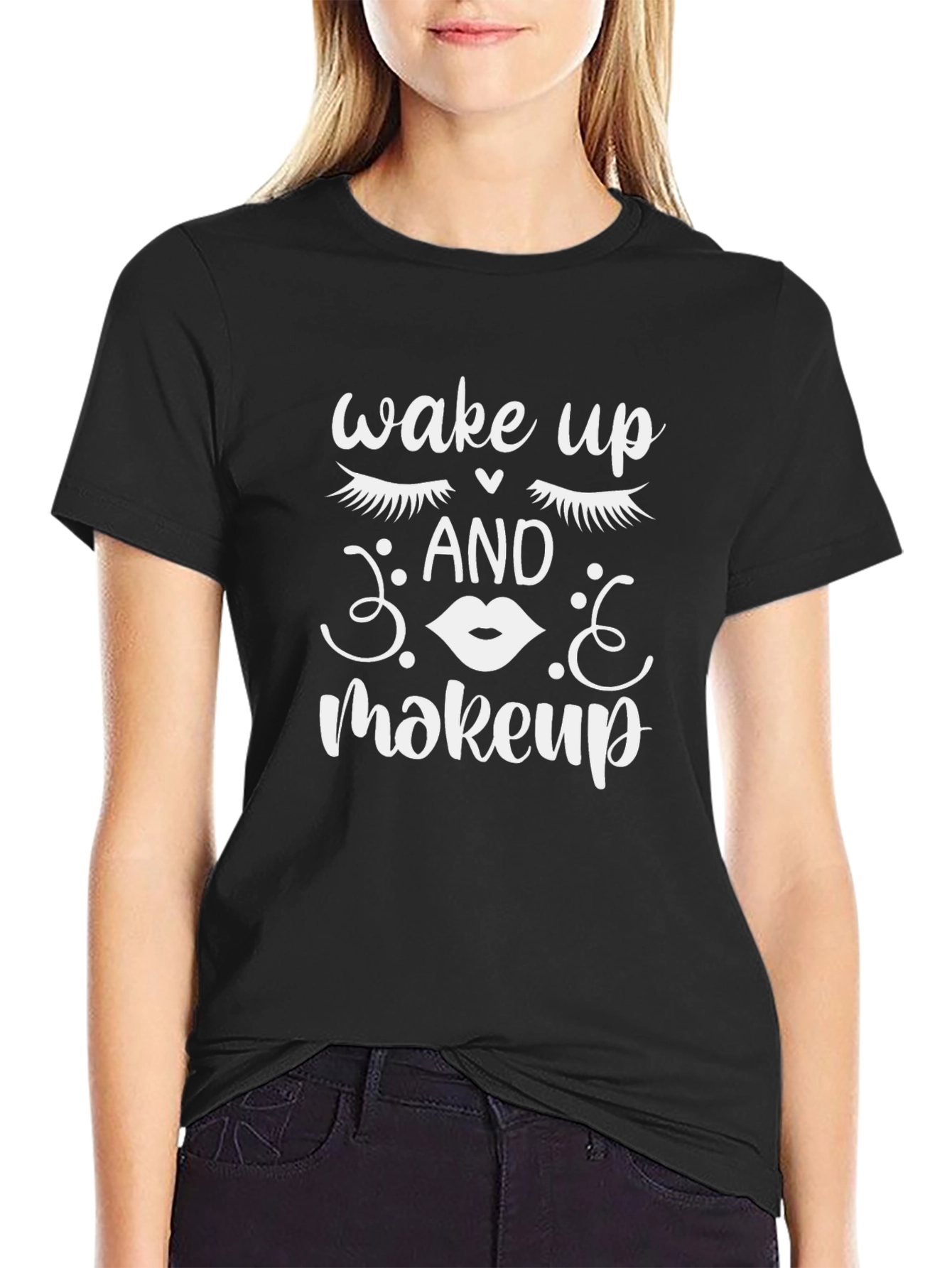 Wake Up And Makeup Graphic Tee - Black