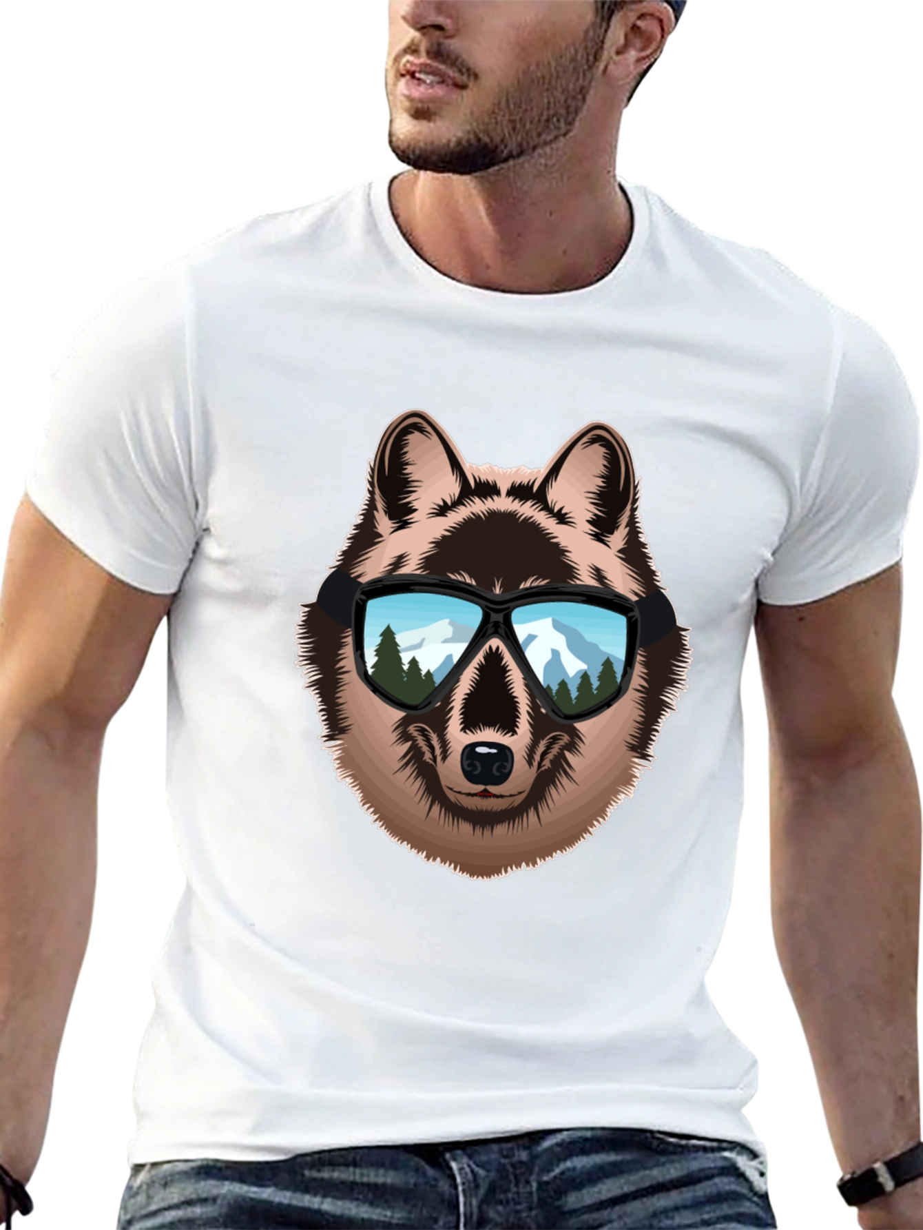 Wolf with Sunglasses Graphic Tee - Cool Animal Design