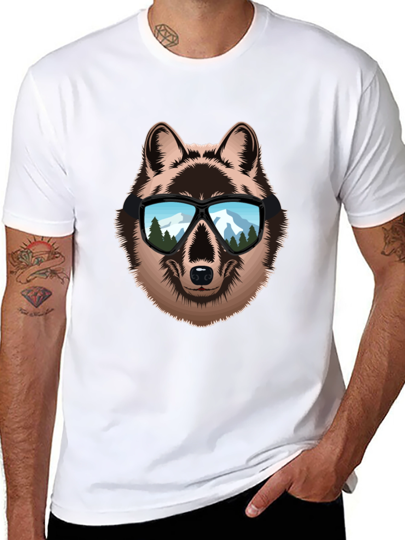 Wolf with Sunglasses Graphic Tee - Cool Animal Design