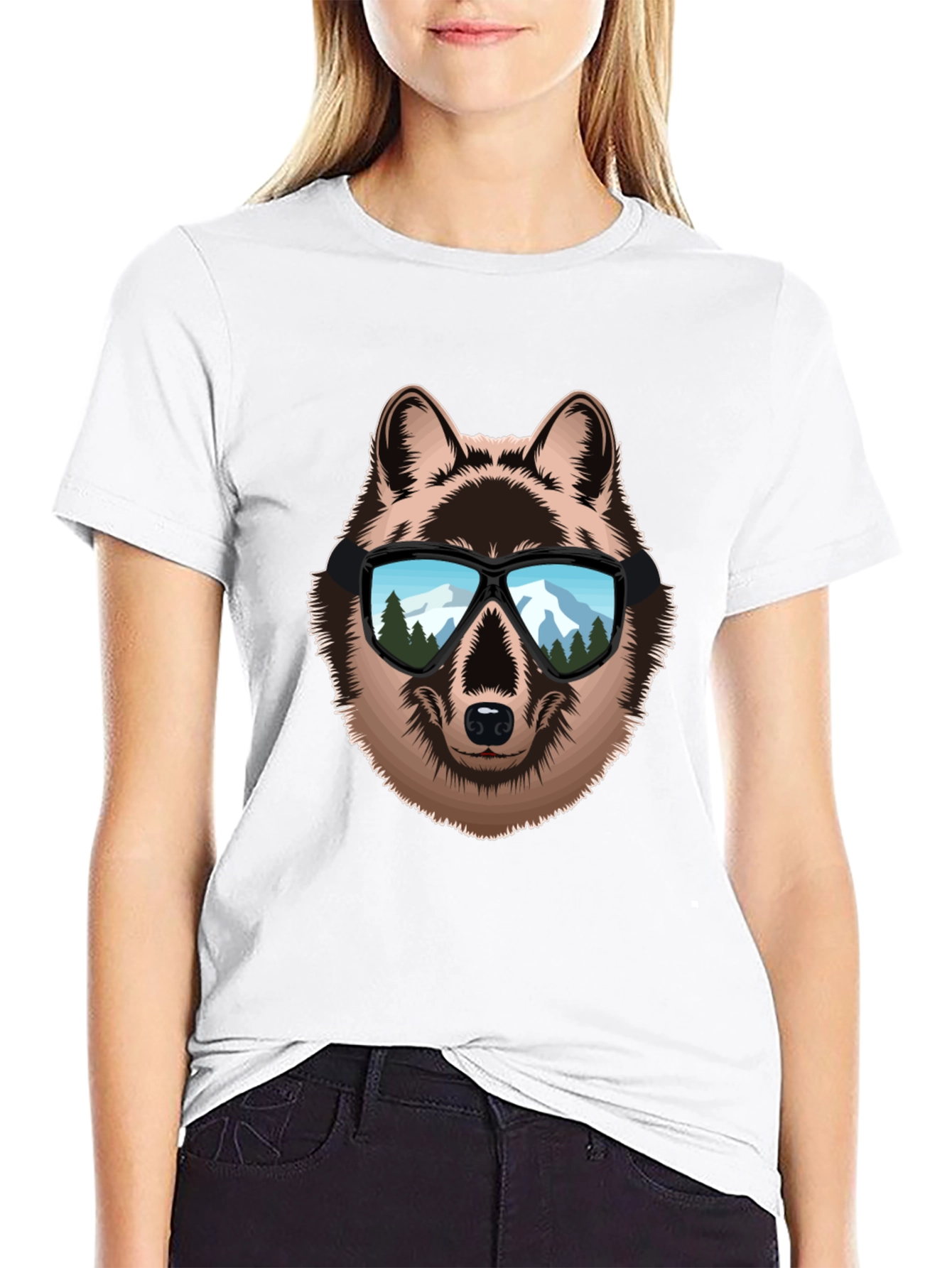 Wolf with Sunglasses Graphic Tee - Cool Animal Design