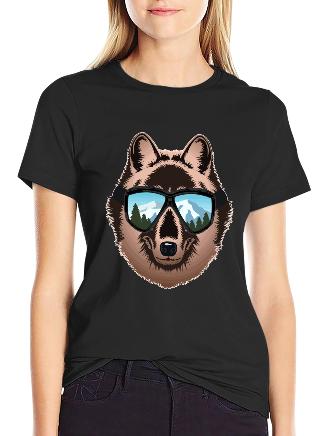 Wolf with Sunglasses Graphic Tee - Cool Animal Design