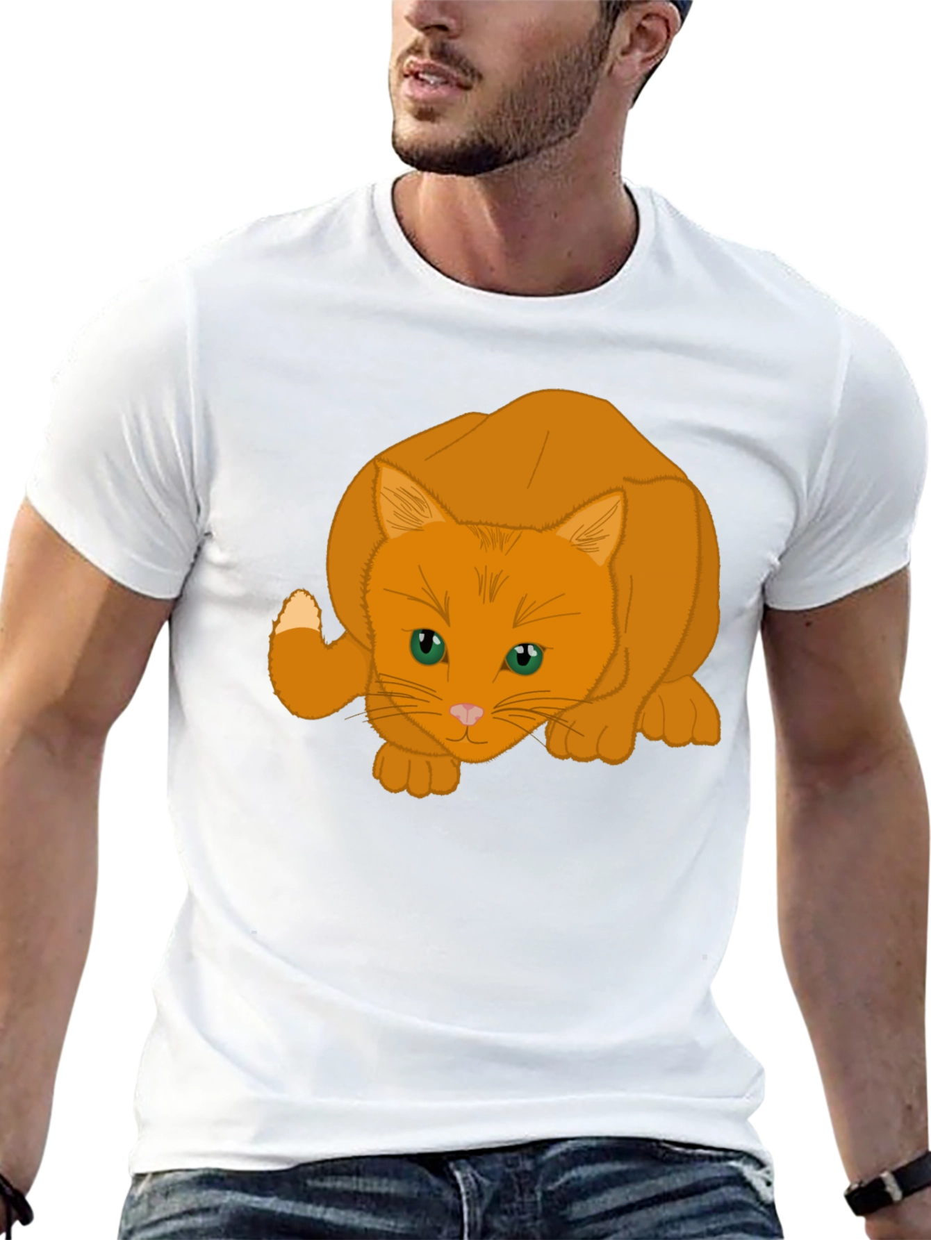 Orange Cat Graphic Tee - Soft Cotton Blend