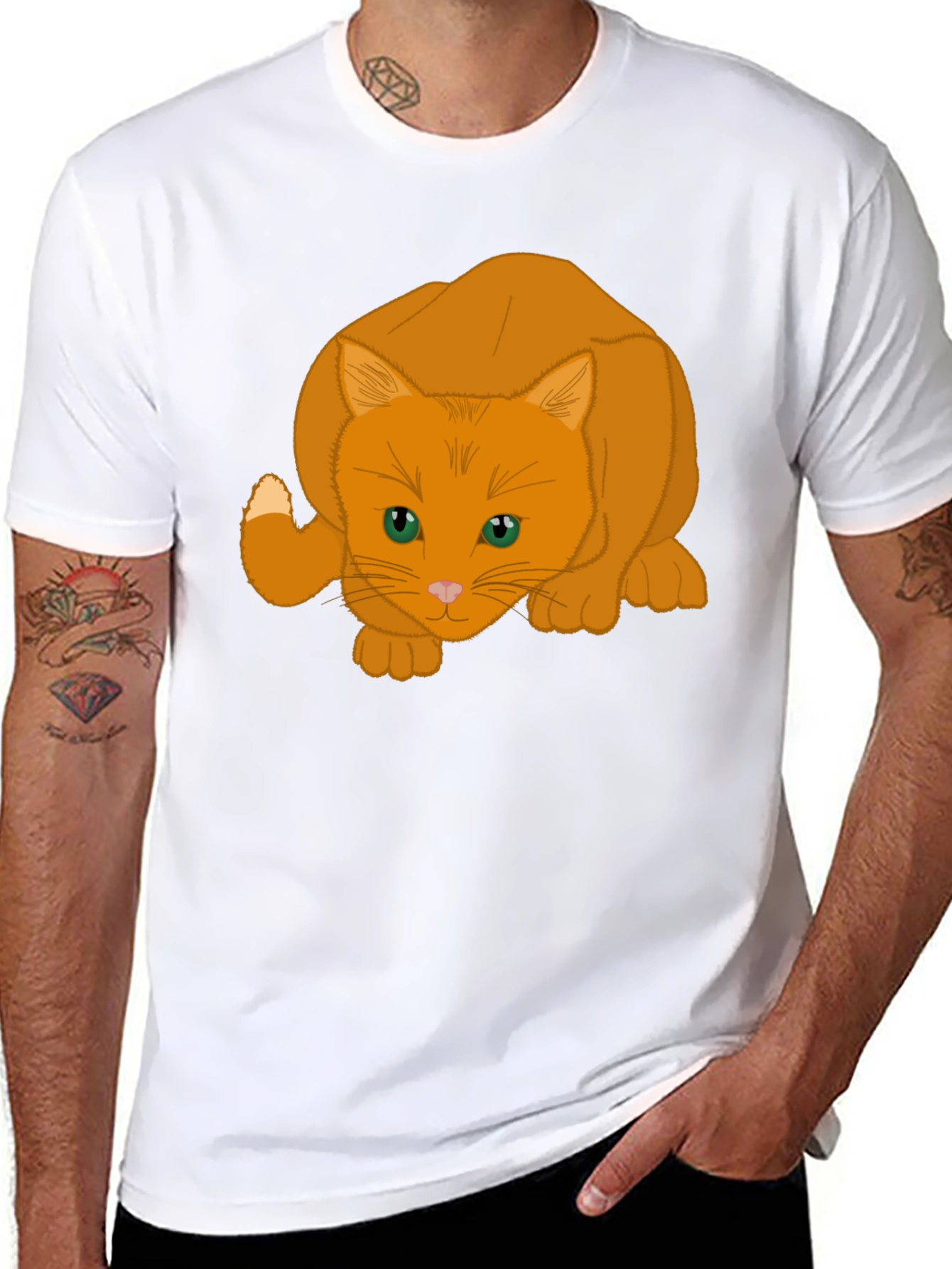 Orange Cat Graphic Tee - Soft Cotton Blend