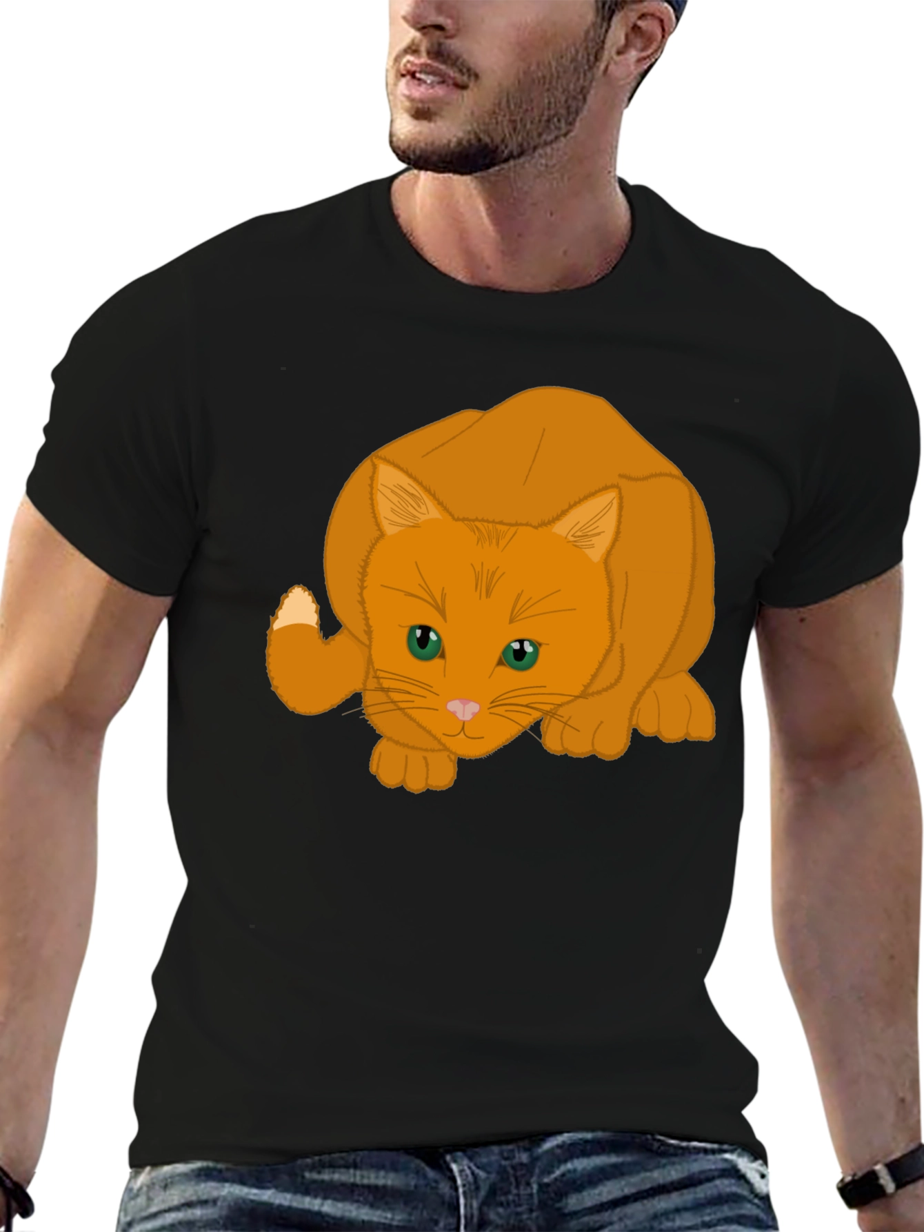 Orange Cat Graphic Tee - Soft Cotton Blend
