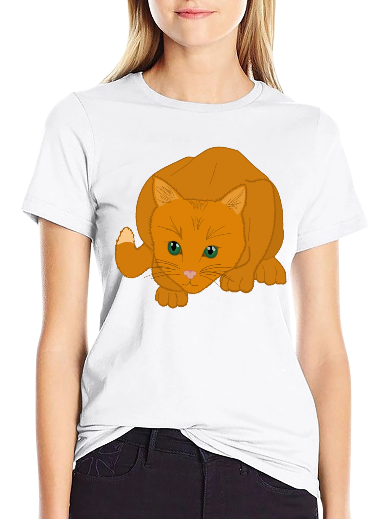 Orange Cat Graphic Tee - Soft Cotton Blend