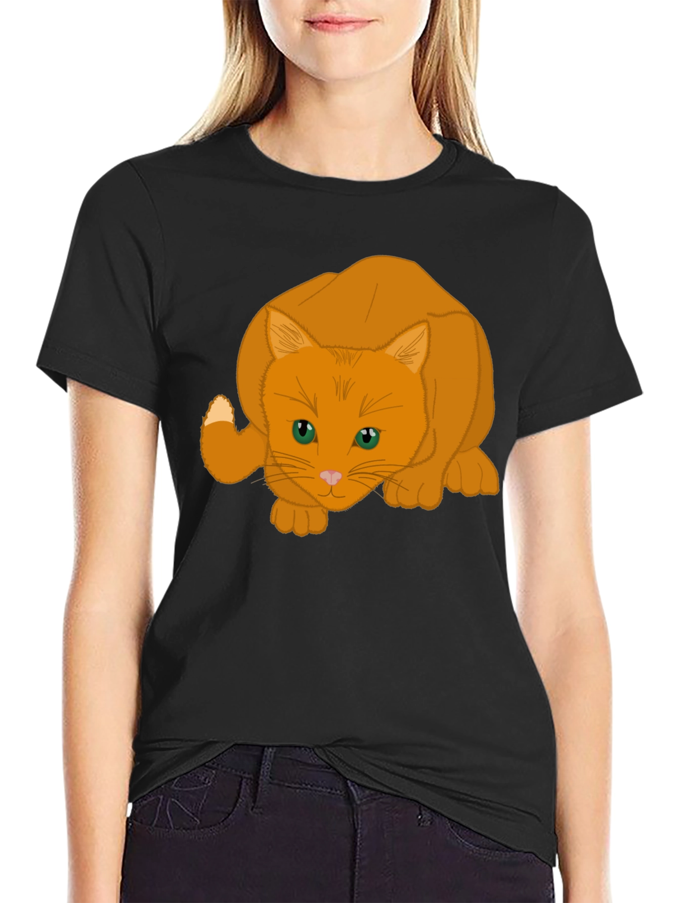 Orange Cat Graphic Tee - Soft Cotton Blend