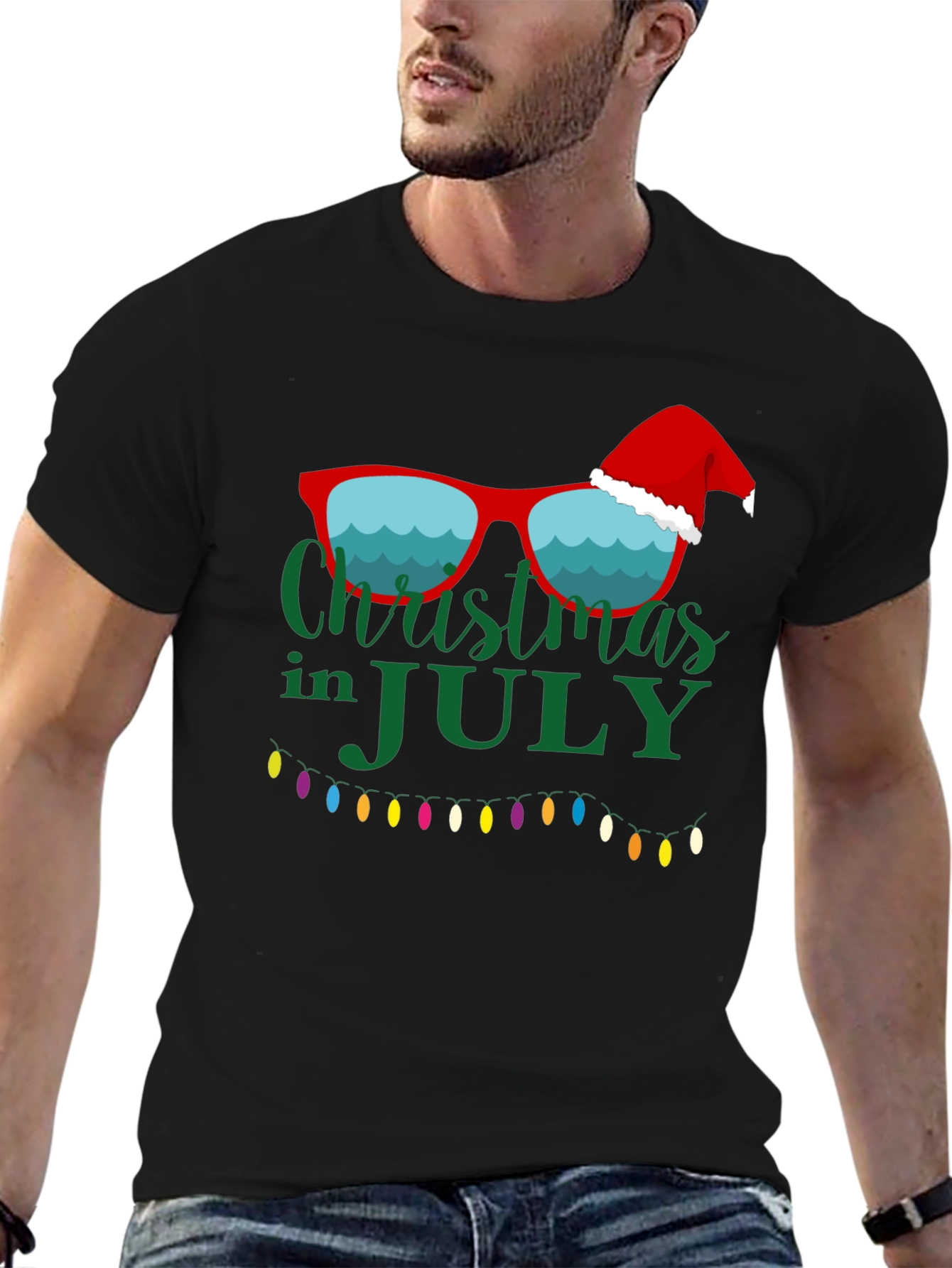 Christmas in July Black Graphic T-Shirt