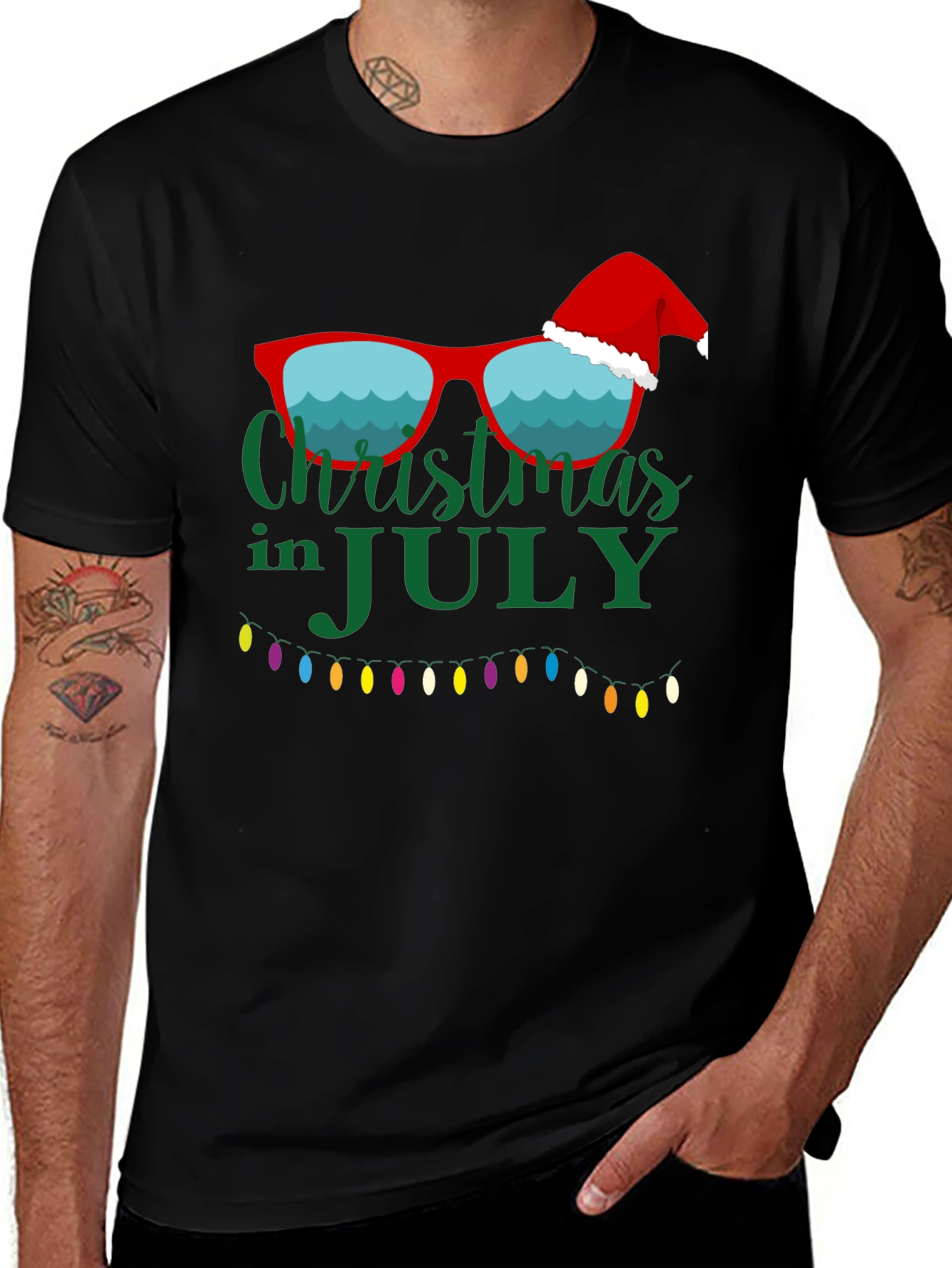 Christmas in July Black Graphic T-Shirt