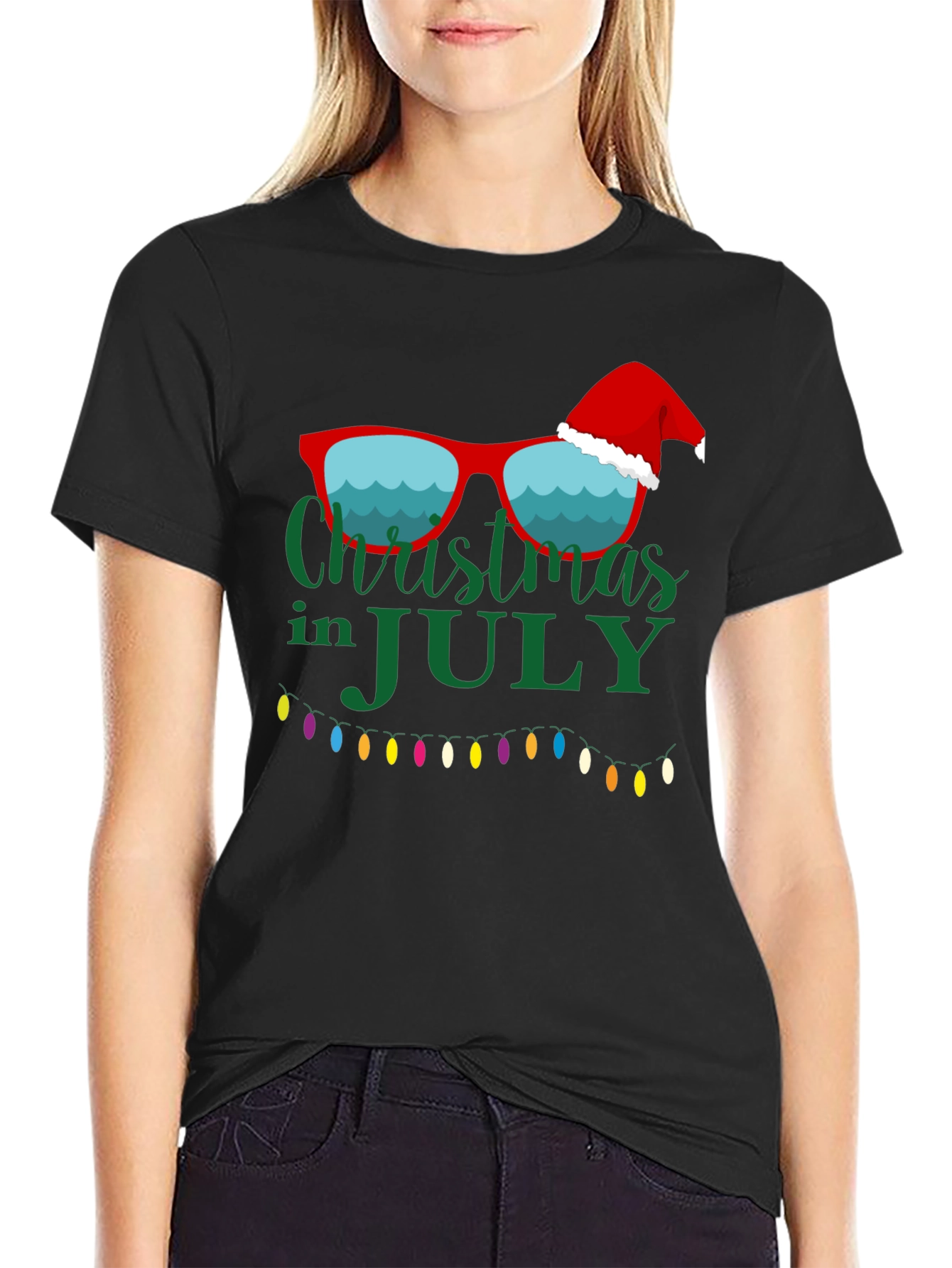 Christmas in July Black Graphic T-Shirt