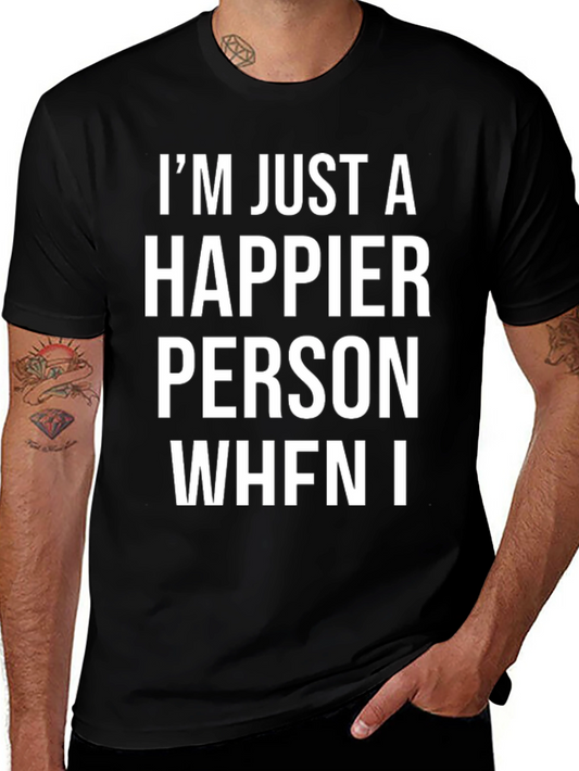 Happier Person Graphic Tee - Black Cotton T-Shirt