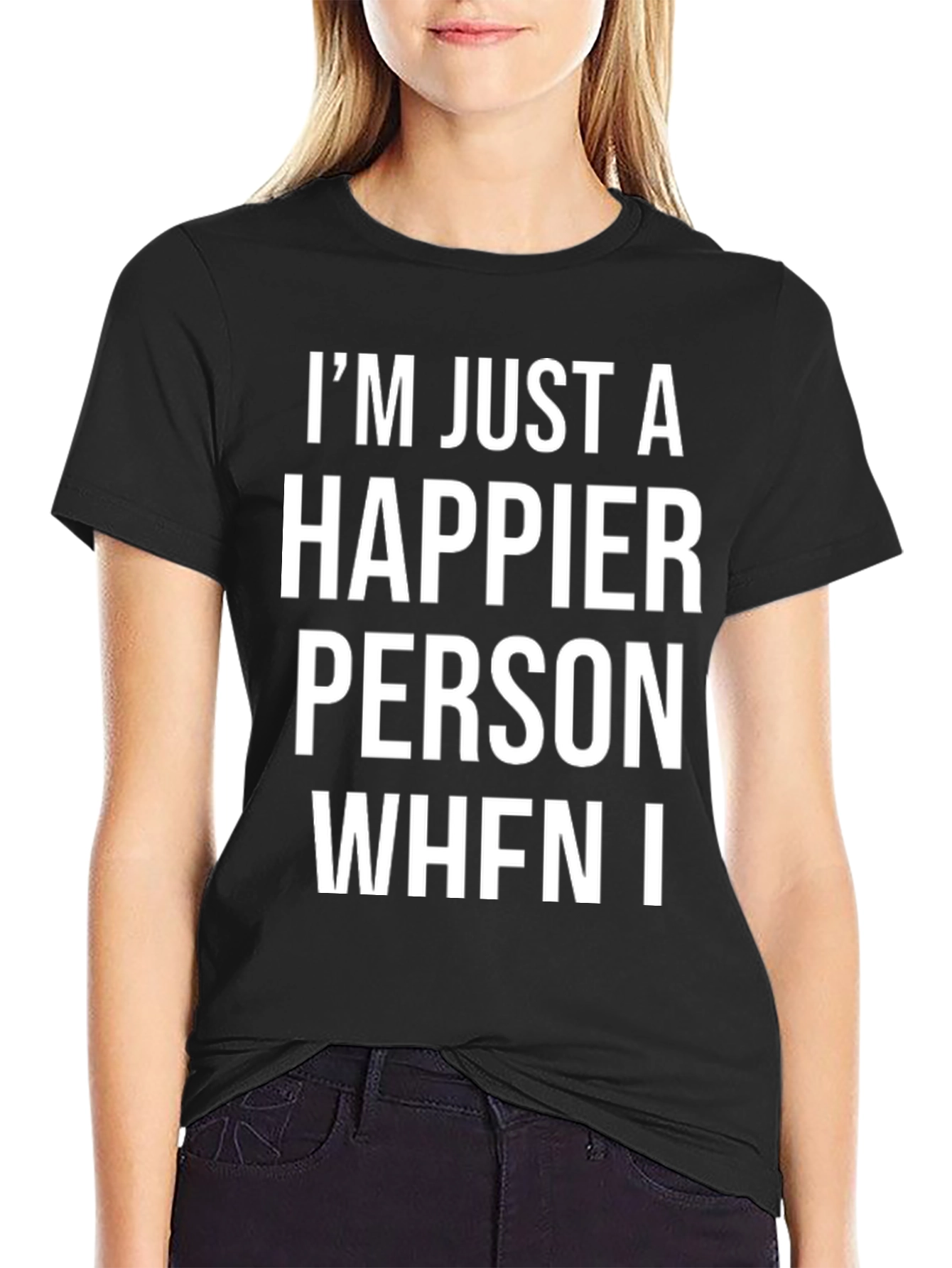 Happier Person Graphic Tee - Black Cotton T-Shirt