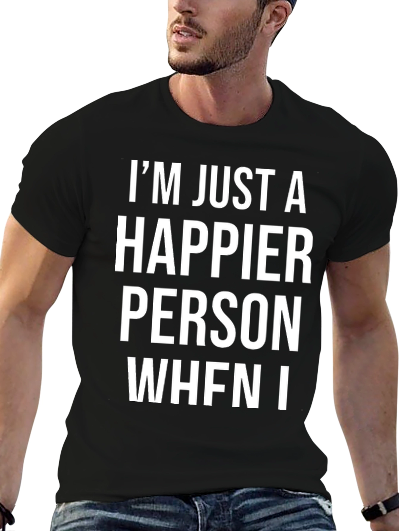 Happier Person Graphic Tee - Black Cotton T-Shirt