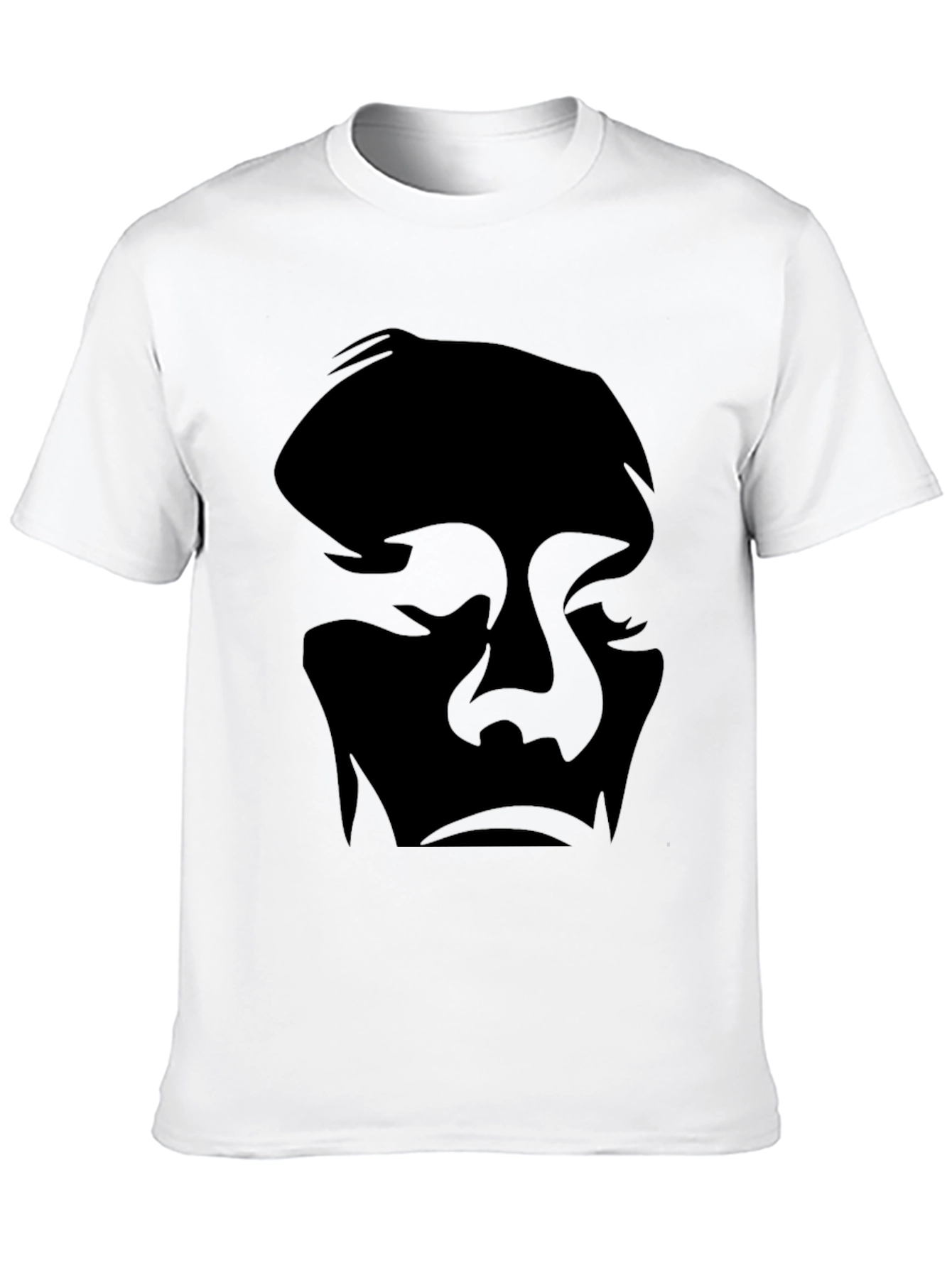 Abstract Face Graphic Tee - Black Cotton Casual Shirt