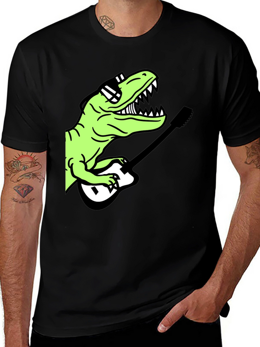 Cool Dinosaur Guitar Player Graphic T-Shirt