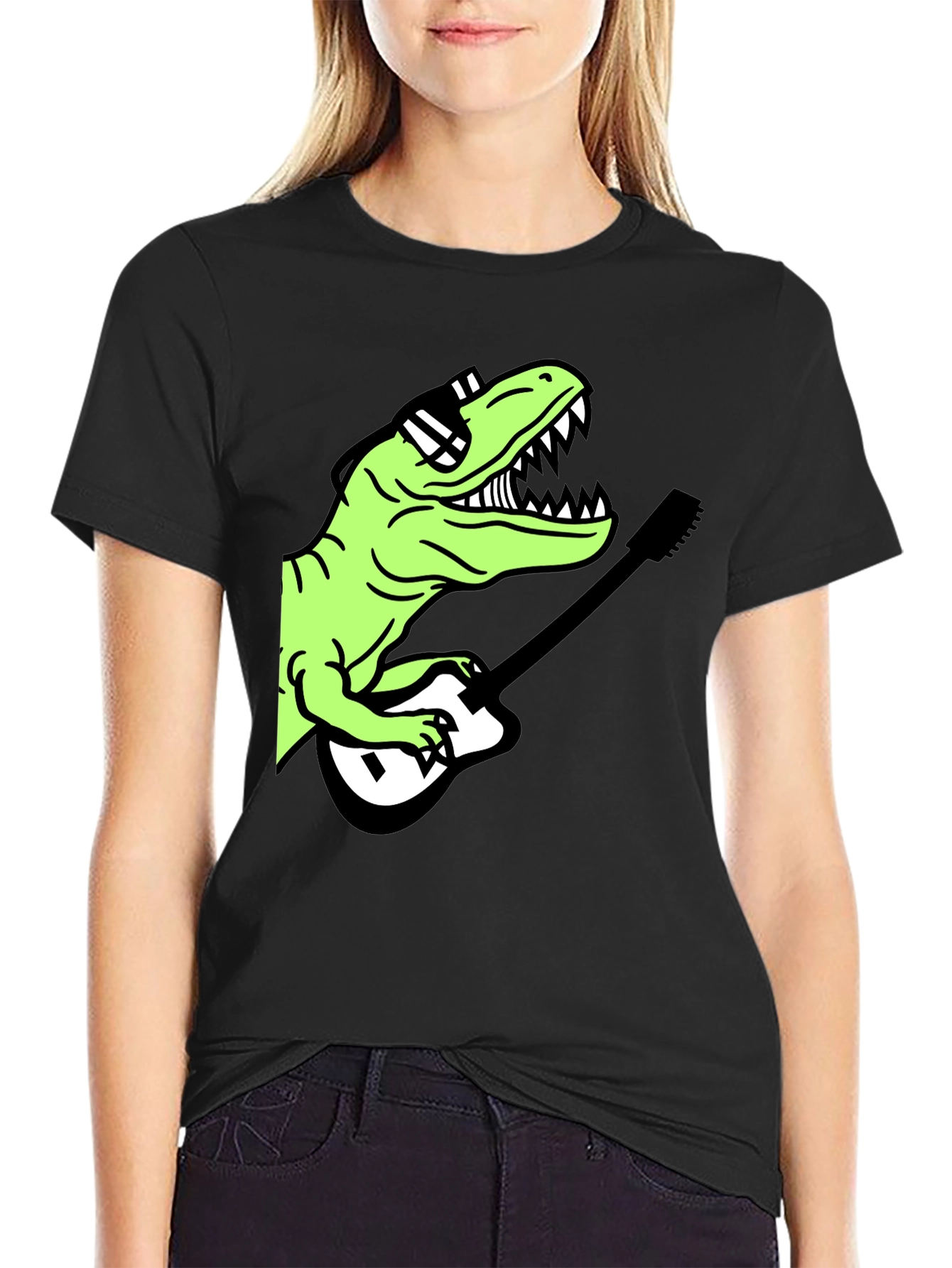 Cool Dinosaur Guitar Player Graphic T-Shirt