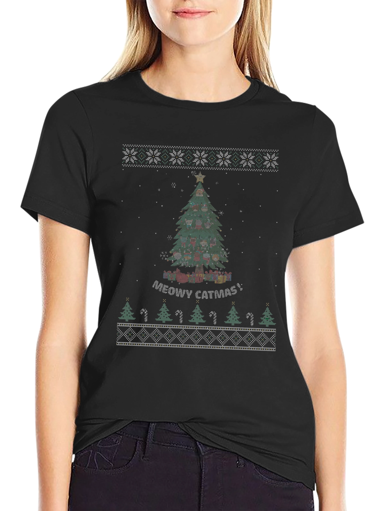 Meowy Catmas Ugly Christmas T-Shirt
