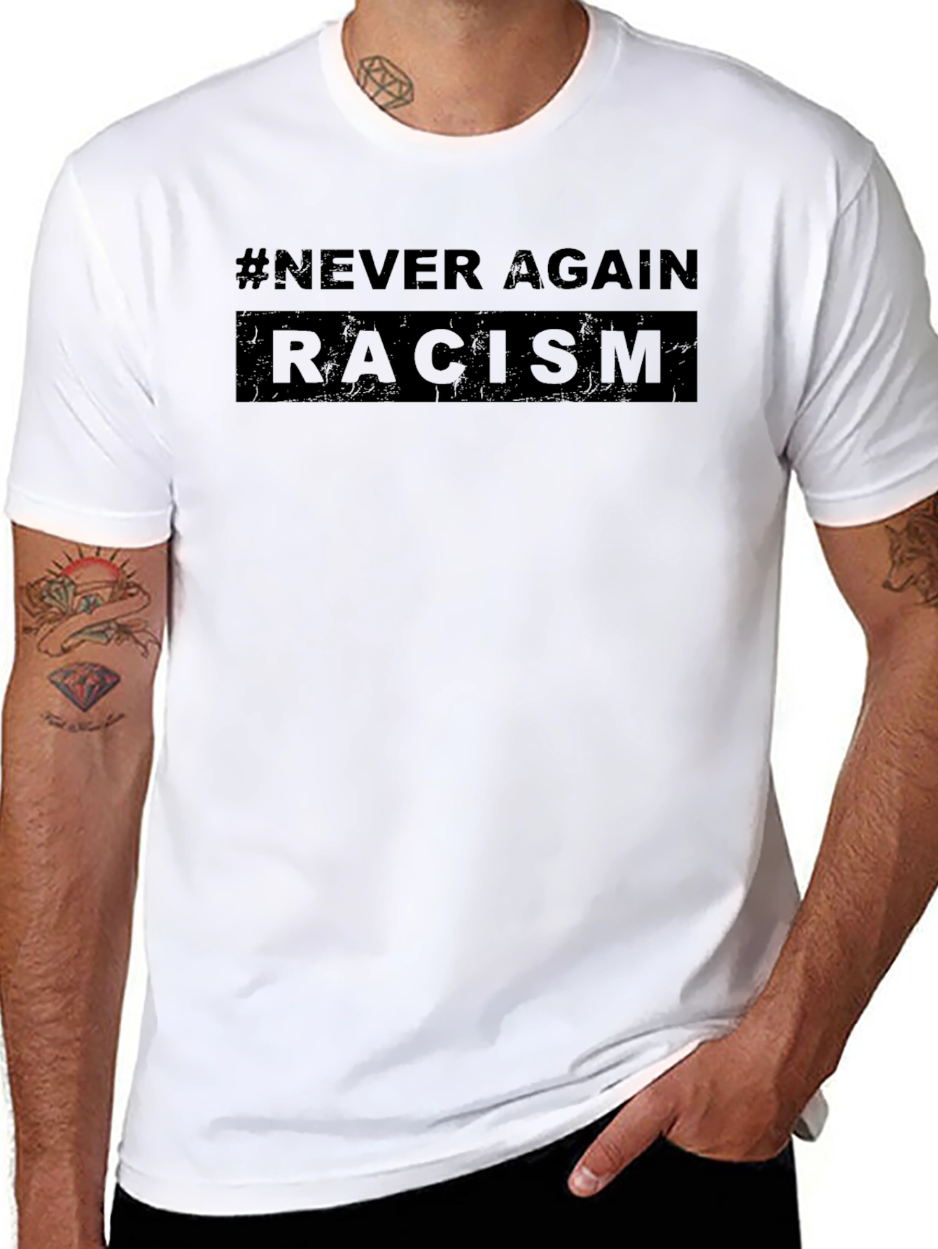 Never Again Racism Black T-Shirt