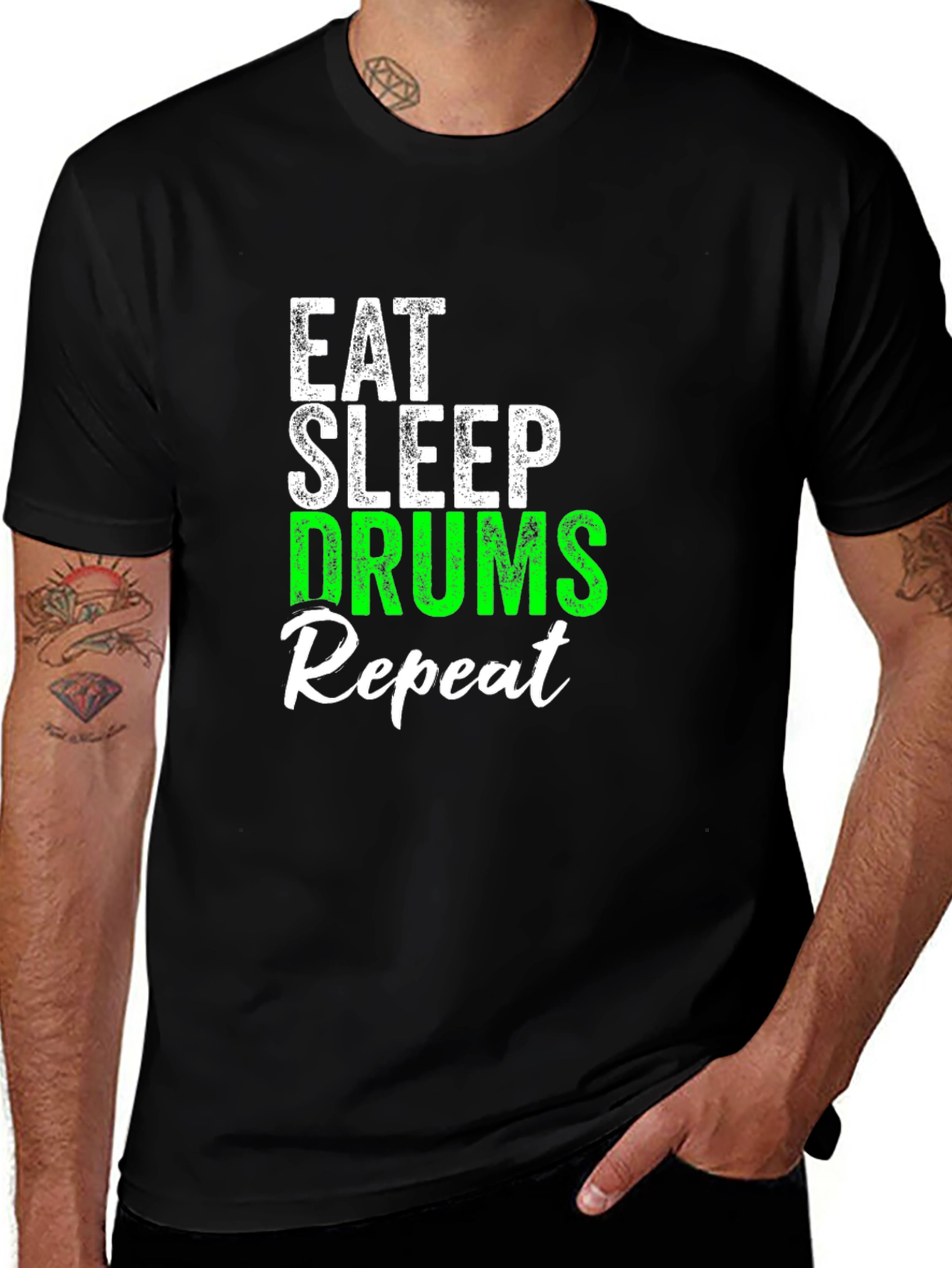 Eat Sleep Drums Repeat Black T-Shirt