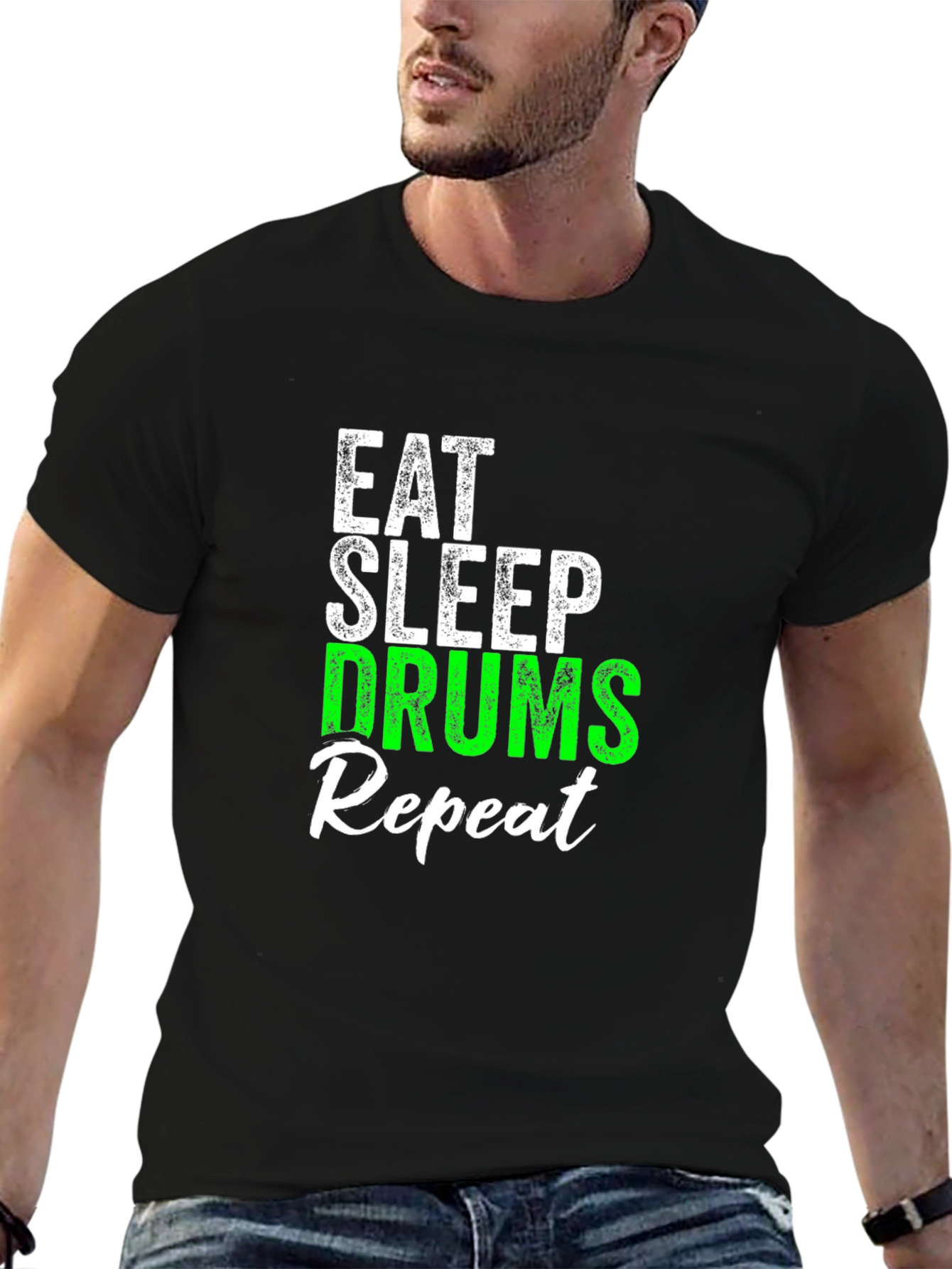 Eat Sleep Drums Repeat Black T-Shirt