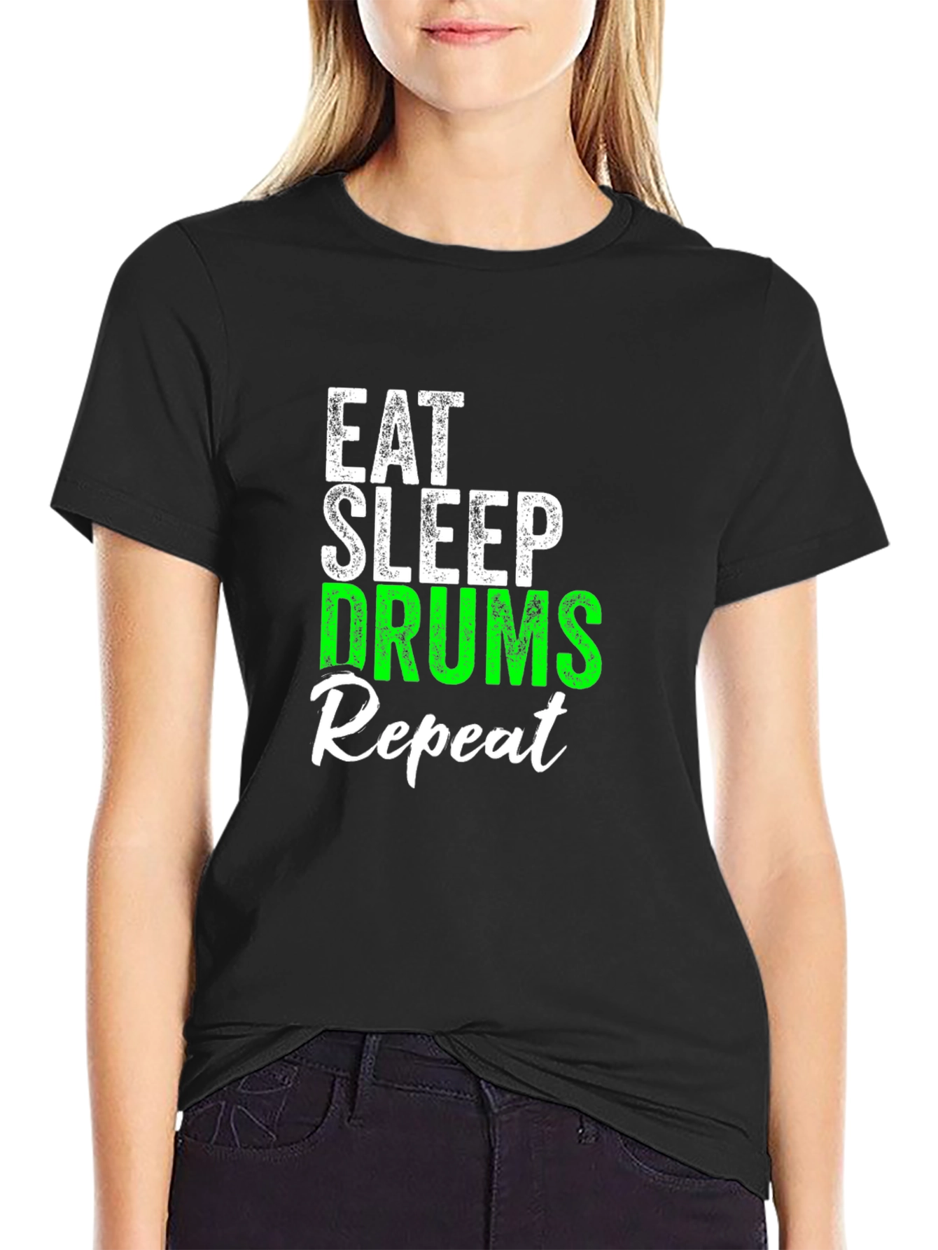 Eat Sleep Drums Repeat Black T-Shirt