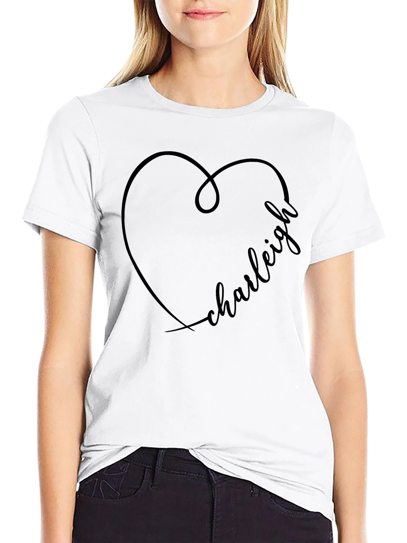 Charleigh Heart Graphic Tee - Stylish Black T-Shirt