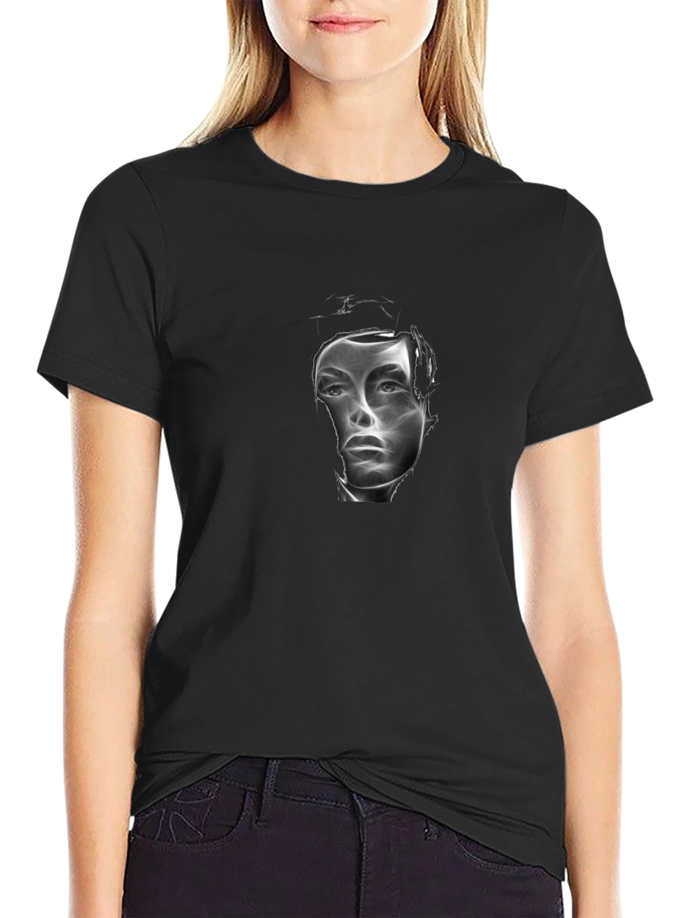 Abstract Face Graphic Black T-Shirt