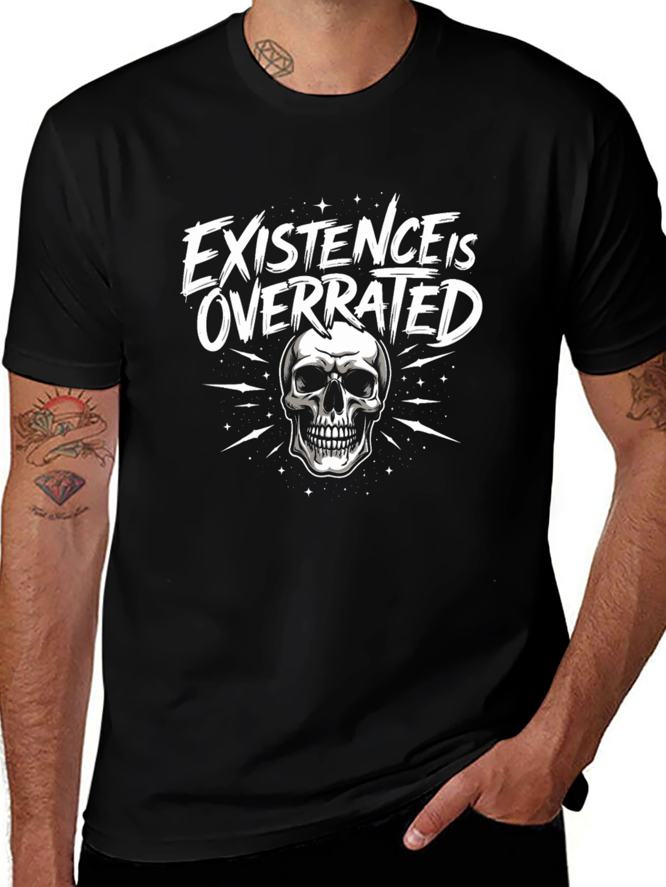 Existence is Overrated Skull Graphic T-Shirt