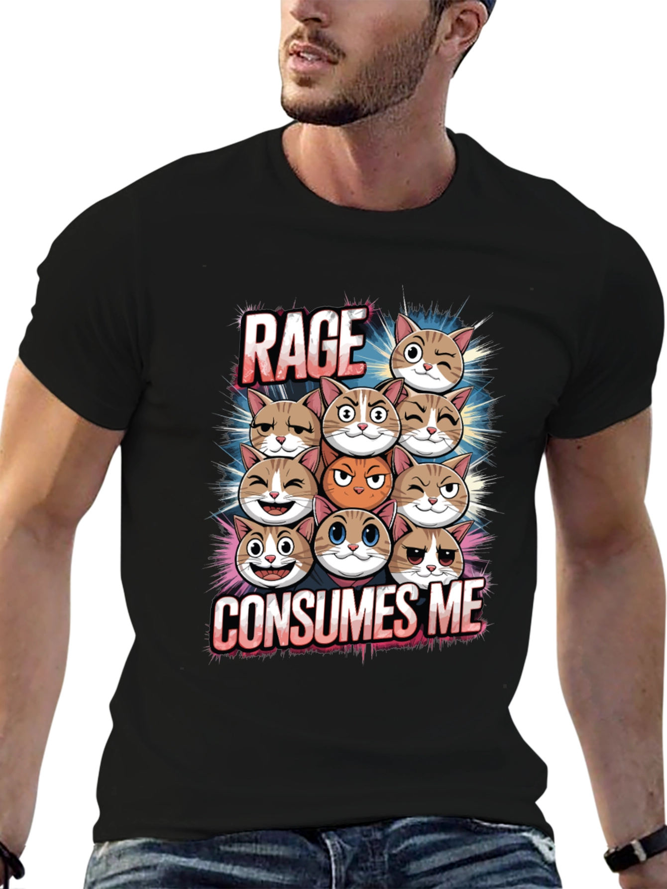 Rage Consumes Me Cats Graphic T-Shirt