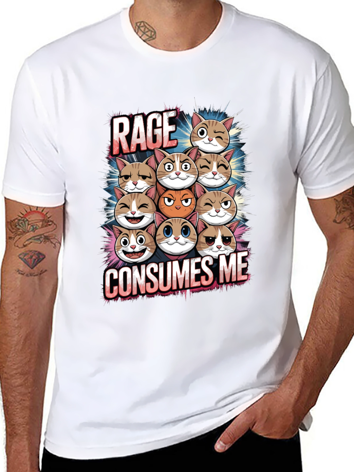 Rage Consumes Me Cats Graphic T-Shirt