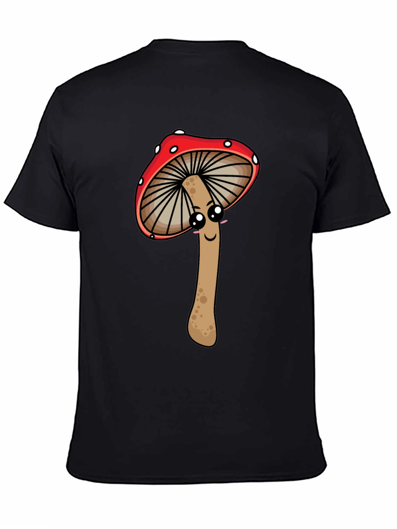 Cute Mushroom Graphic Tee - Black Cotton T-Shirt