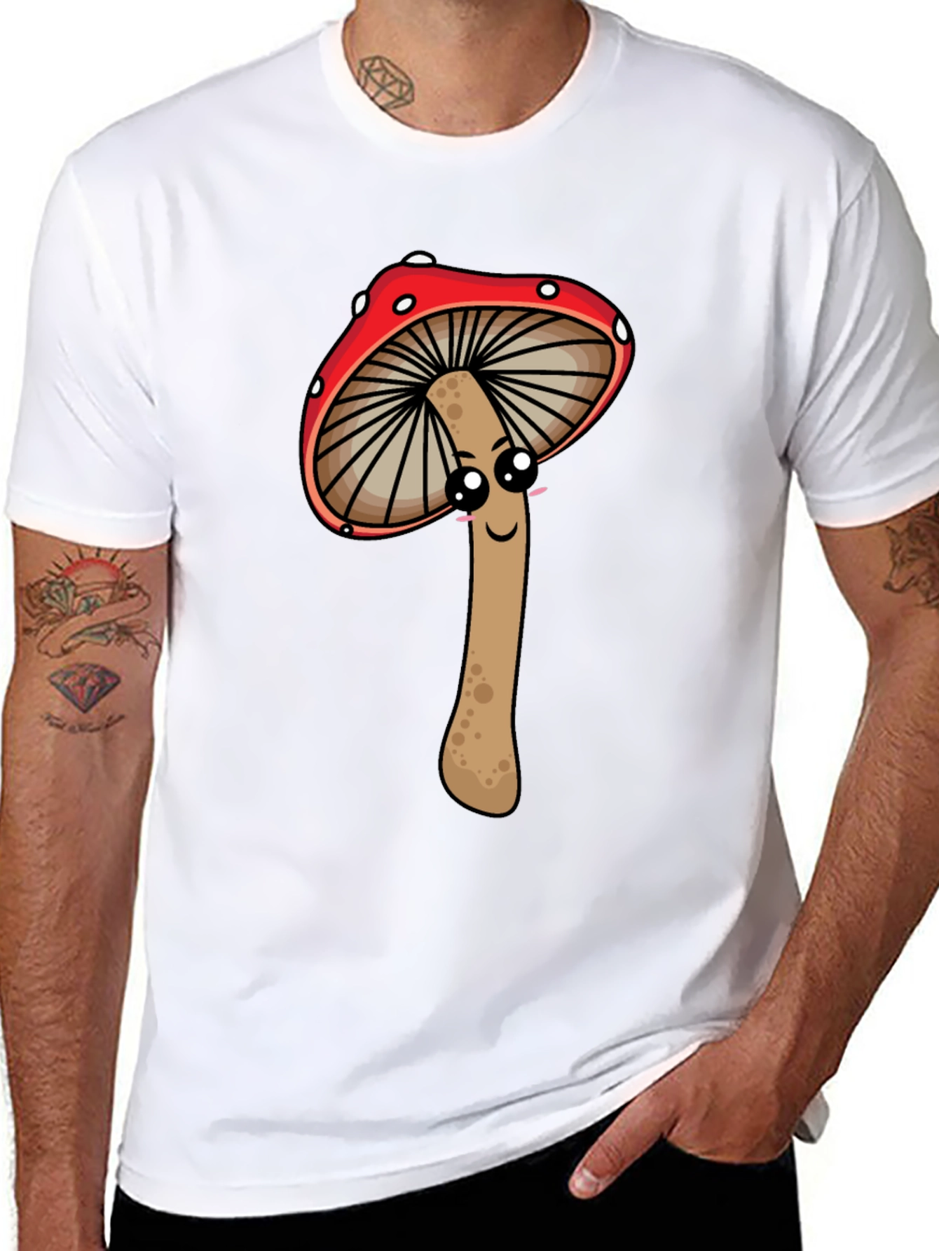 Cute Mushroom Graphic Tee - Black Cotton T-Shirt