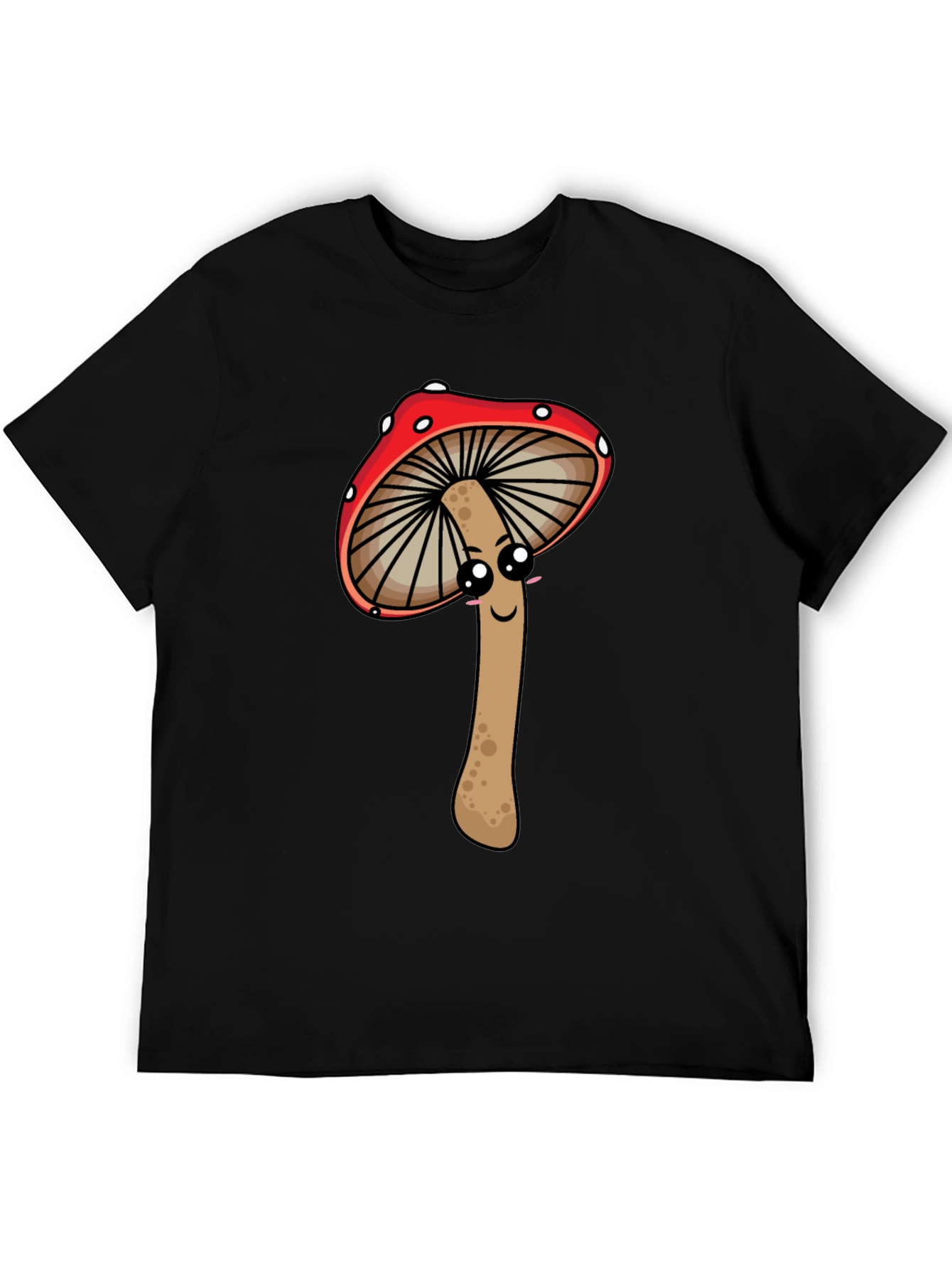 Cute Mushroom Graphic Tee - Black Cotton T-Shirt
