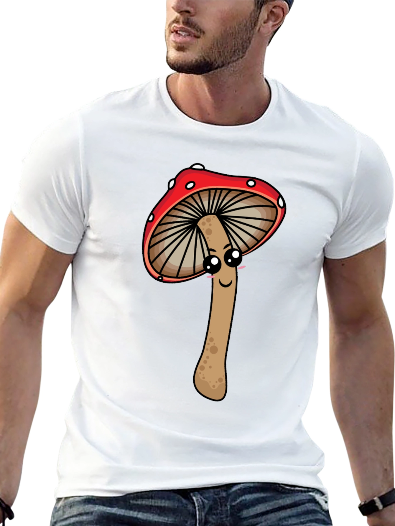 Cute Mushroom Graphic Tee - Black Cotton T-Shirt