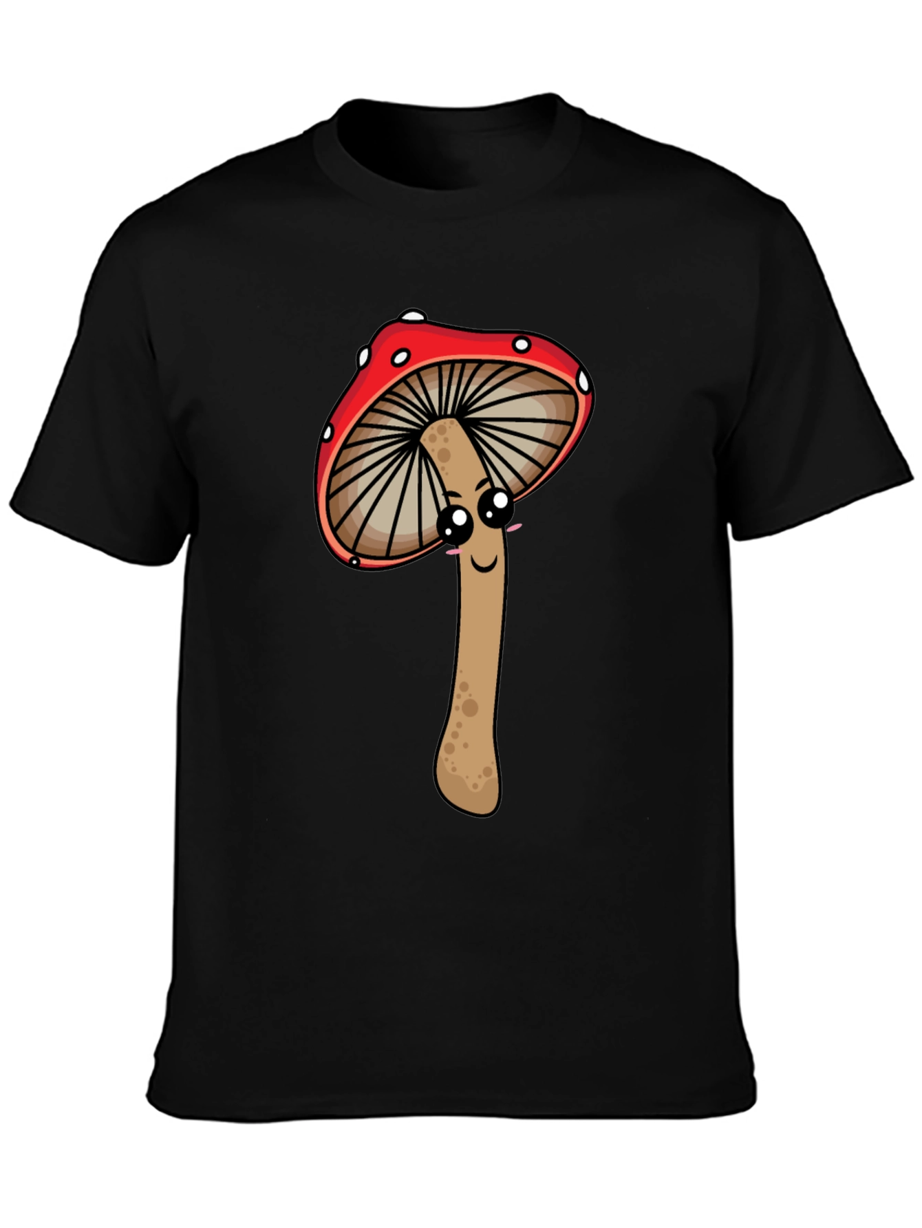 Cute Mushroom Graphic Tee - Black Cotton T-Shirt