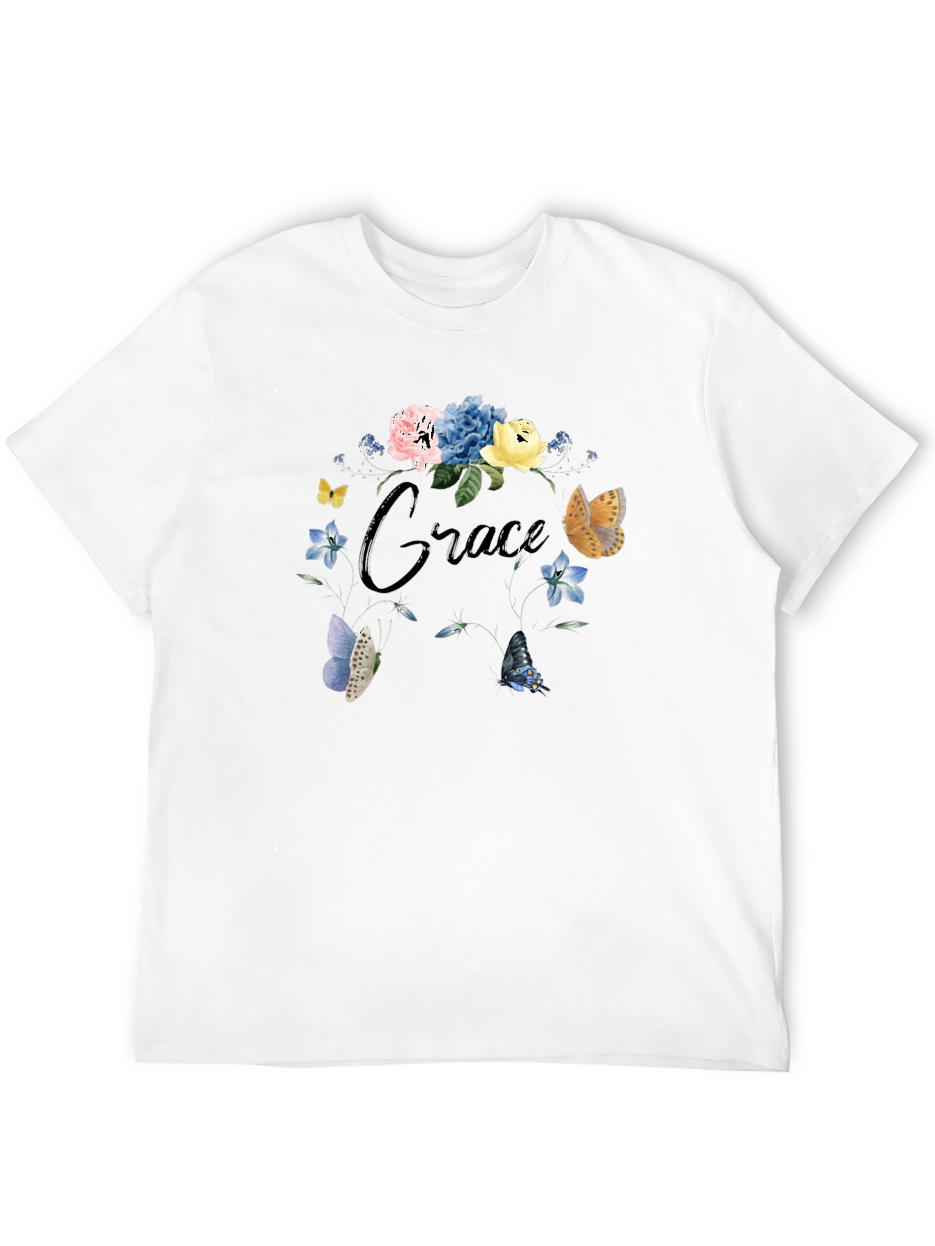 Grace Floral Butterfly Black T-Shirt