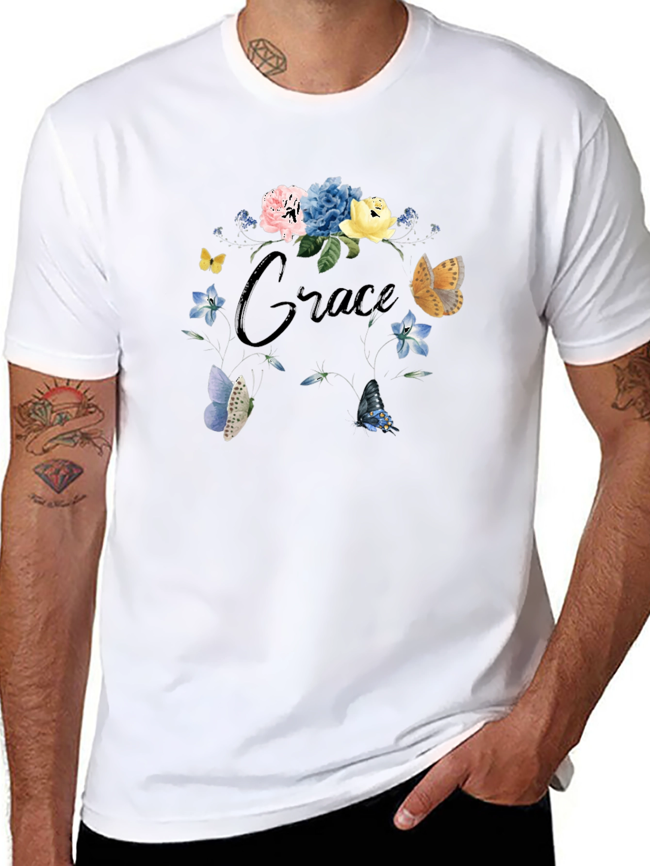 Grace Floral Butterfly Black T-Shirt