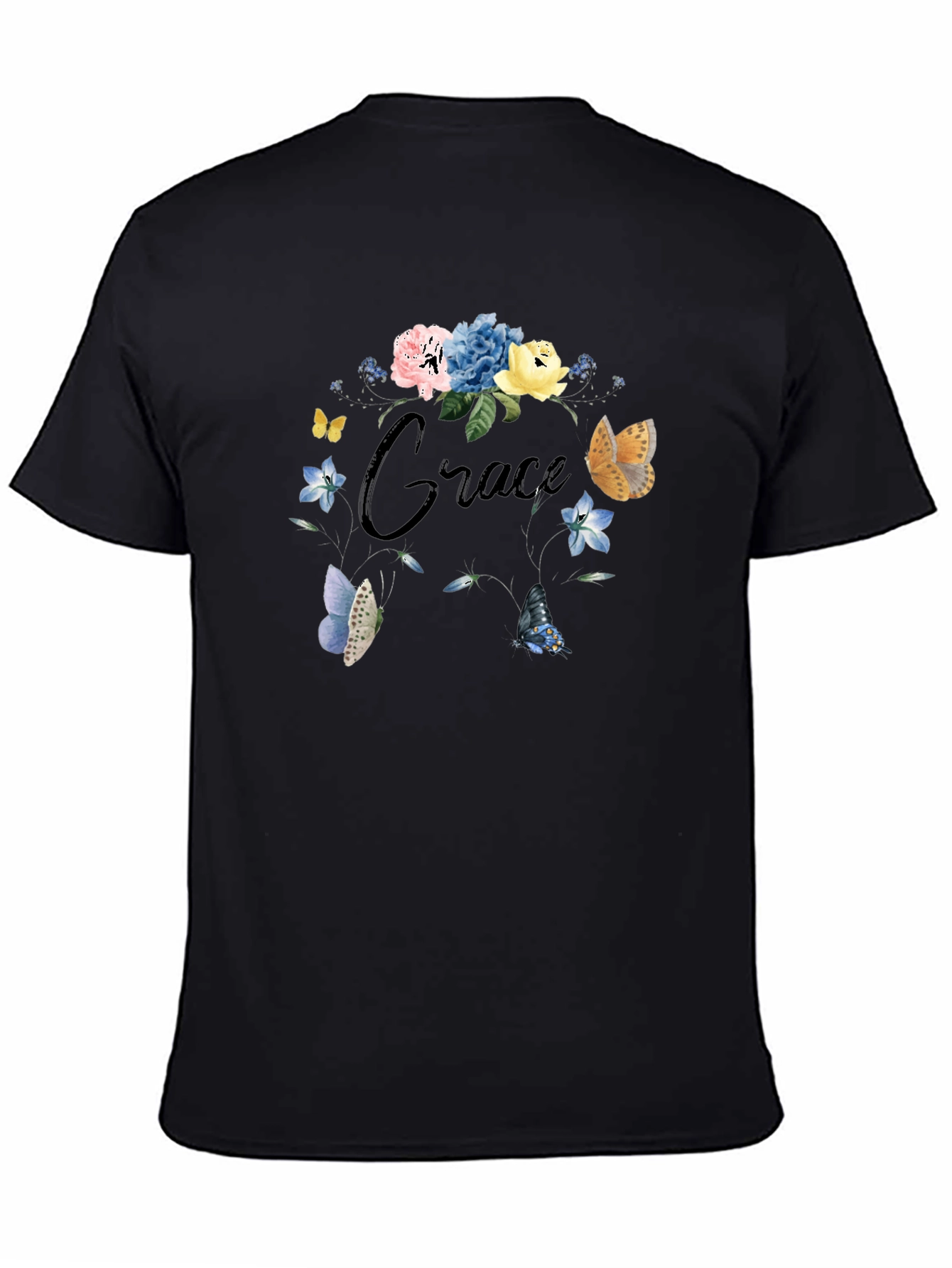 Grace Floral Butterfly Black T-Shirt
