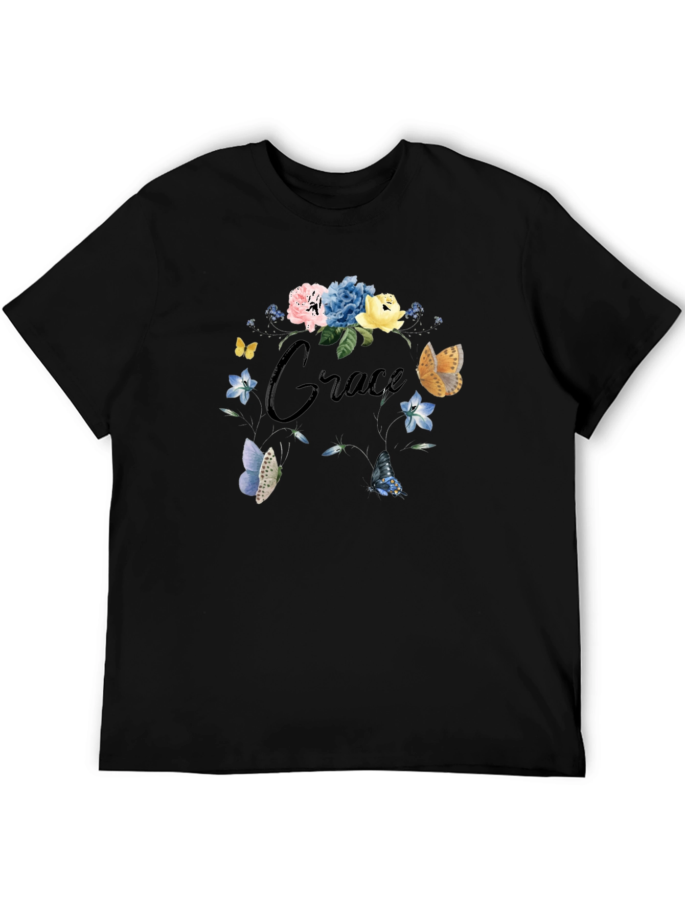 Grace Floral Butterfly Black T-Shirt