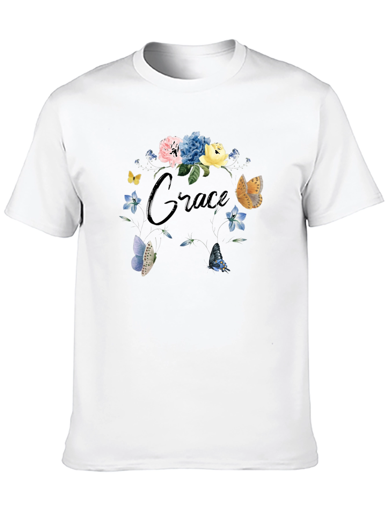 Grace Floral Butterfly Black T-Shirt