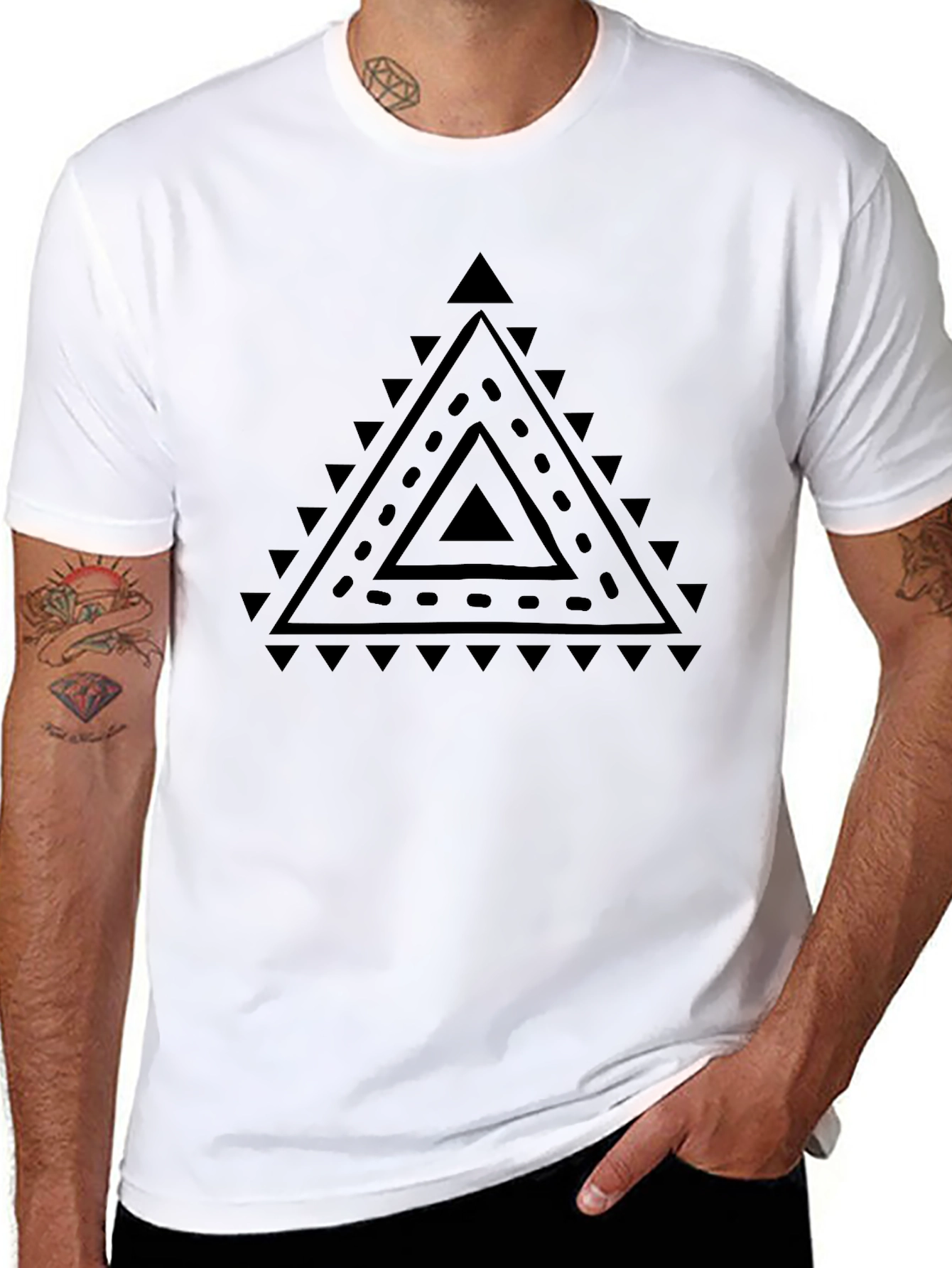 Geometric Triangle Print Black T-Shirt