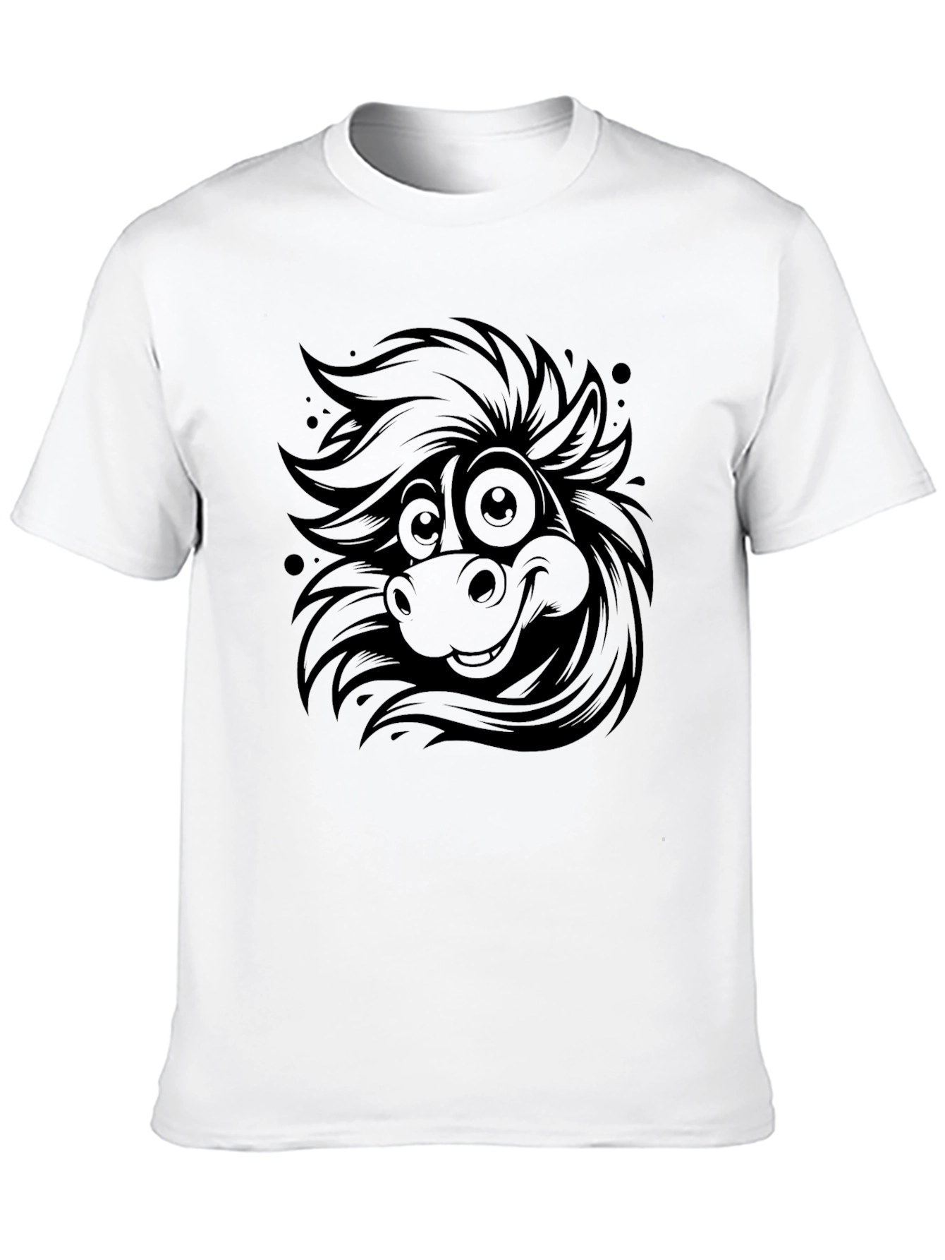 Cartoon Horse Tee - Quirky Black Graphic T-Shirt