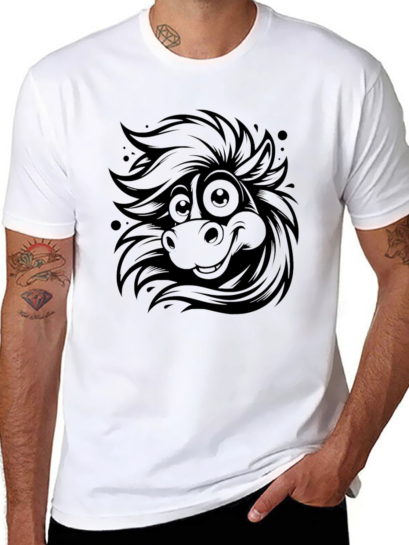 Cartoon Horse Tee - Quirky Black Graphic T-Shirt