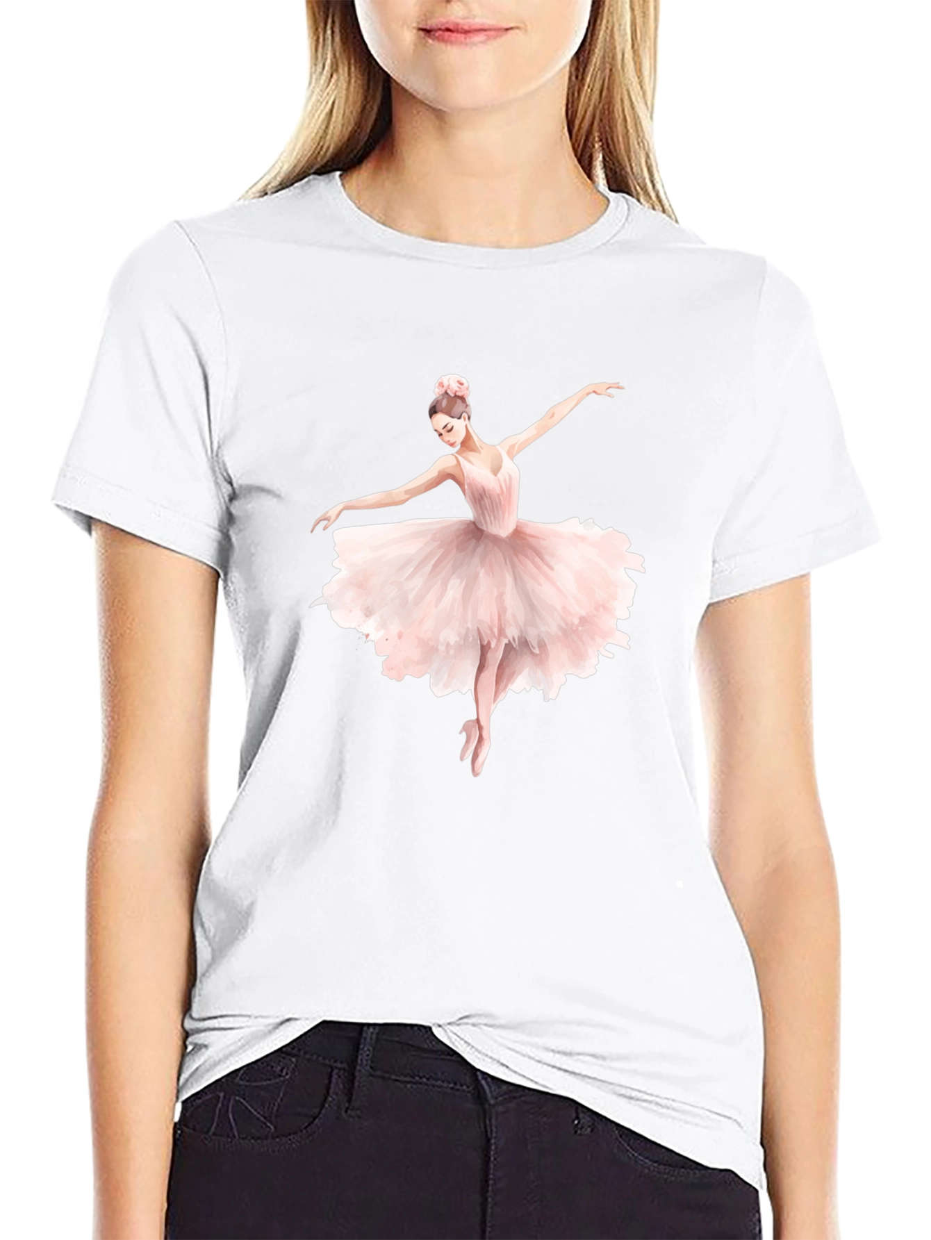 Elegant Ballerina Graphic Tee - Classic Black T-Shirt