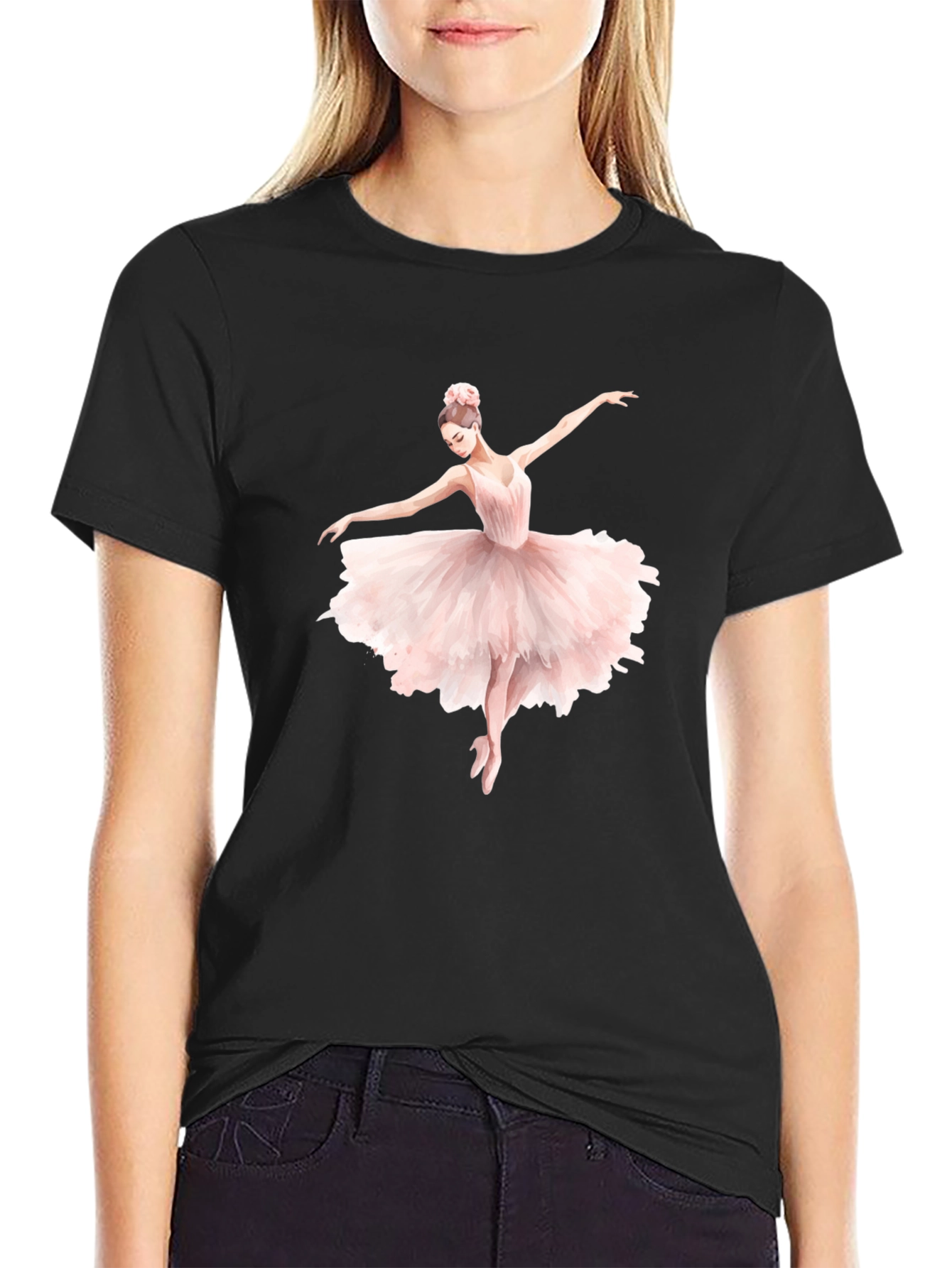 Elegant Ballerina Graphic Tee - Classic Black T-Shirt